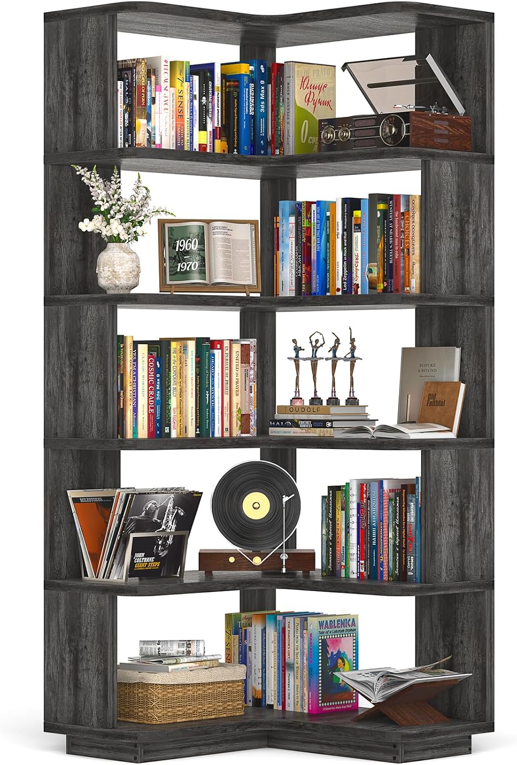 Corner Book Shelf, 6-Shelf L Shaped Corner Bookshelf with Baffle - Image 17