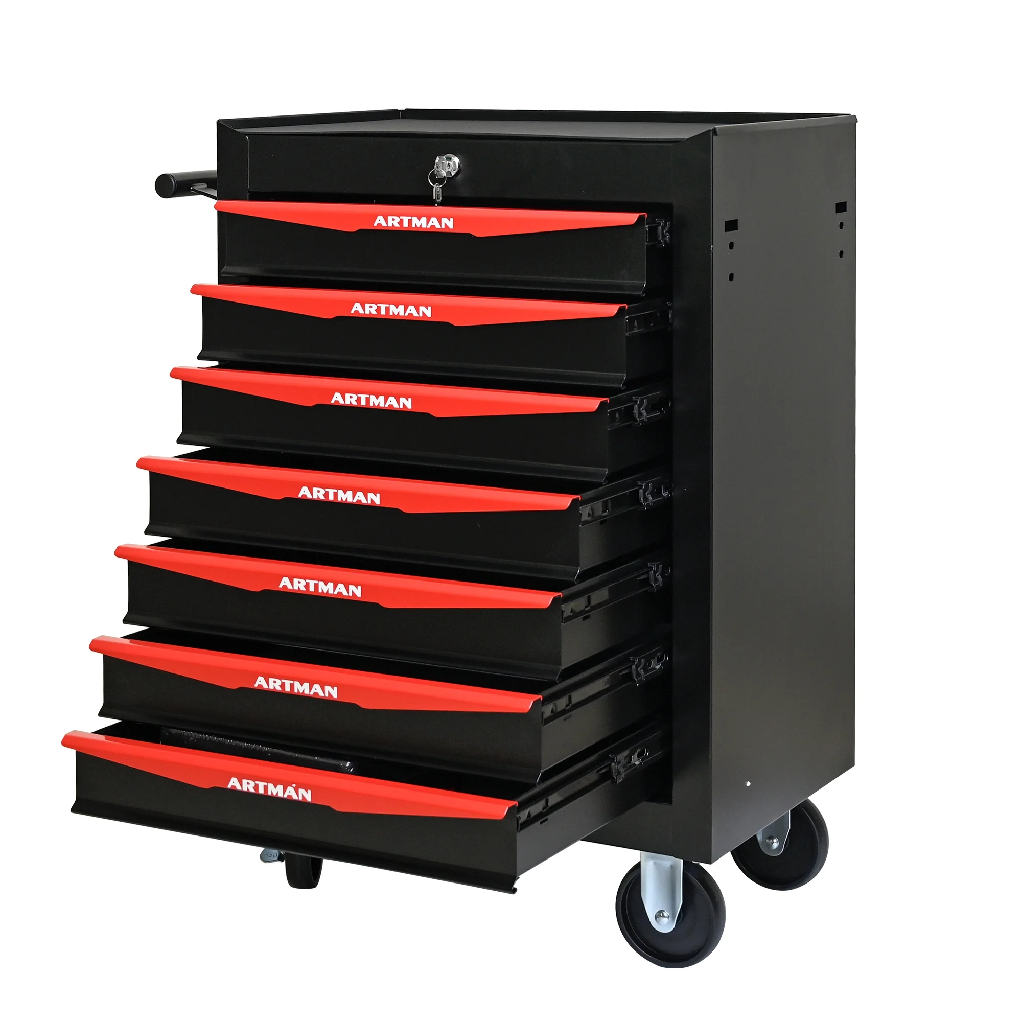 Tool Cabinets Rolling Metal Tool Chest with 7 Drawers, 20" 7-Drawer Tool Chest Cabinet with Ball Bearing Drawer Slides, Steel Tool Storage Box Organizer -BLACK&RED,Garage Tool Cabinets - Image 11