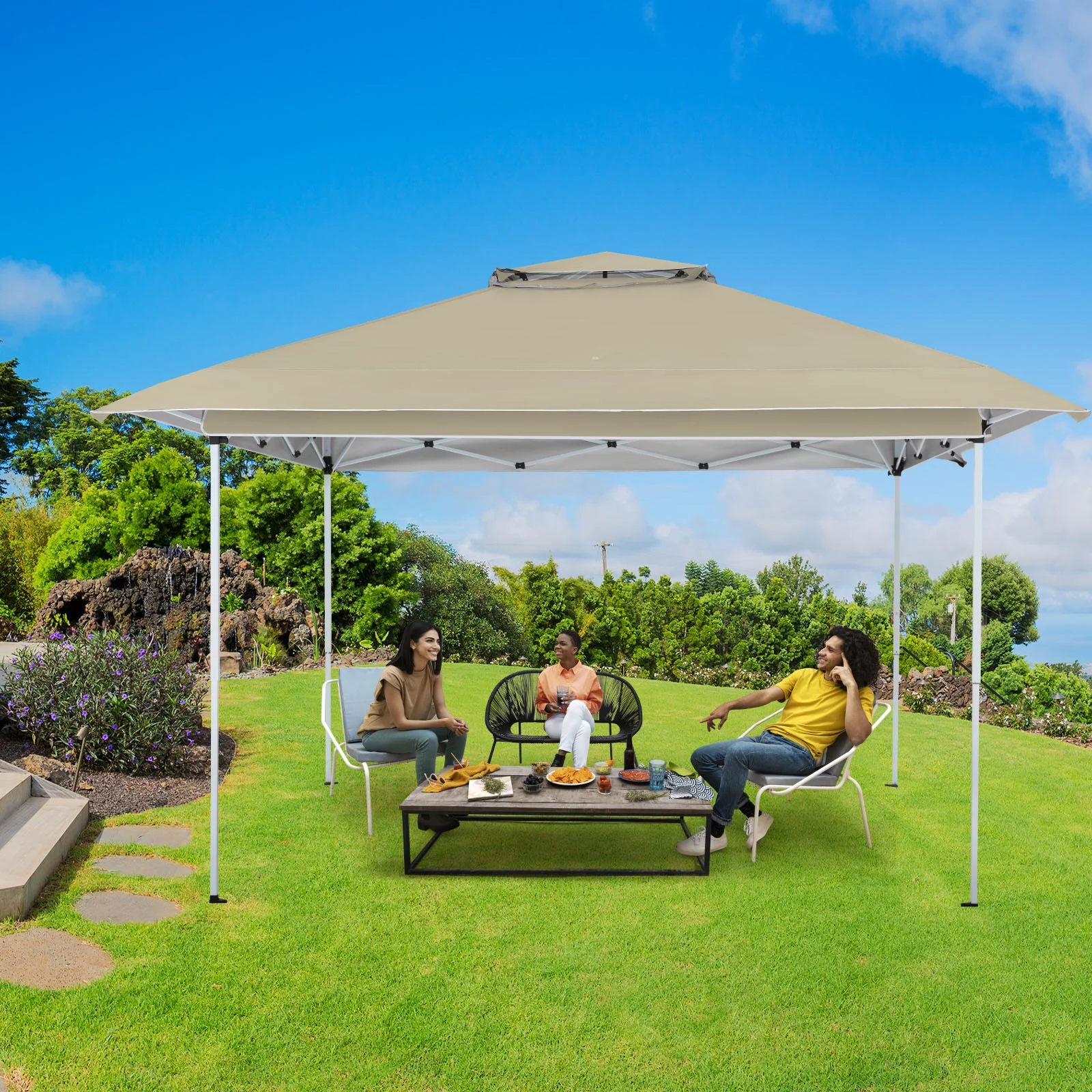 AVAWING 12x12 ft Outdoor Pop-up Canopy Party Tent Easy Setup Patio Wedding Tent, Khaki - Image 2