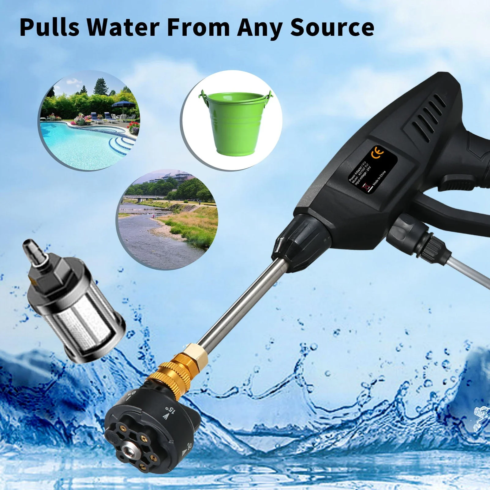 Eccomum 6-in 1 Spray Cordless Power Washer 60Bar 300W High Power Washer Machine with Rechargeable Battery for Car Fence Floor Cleaning Watering - Image 2