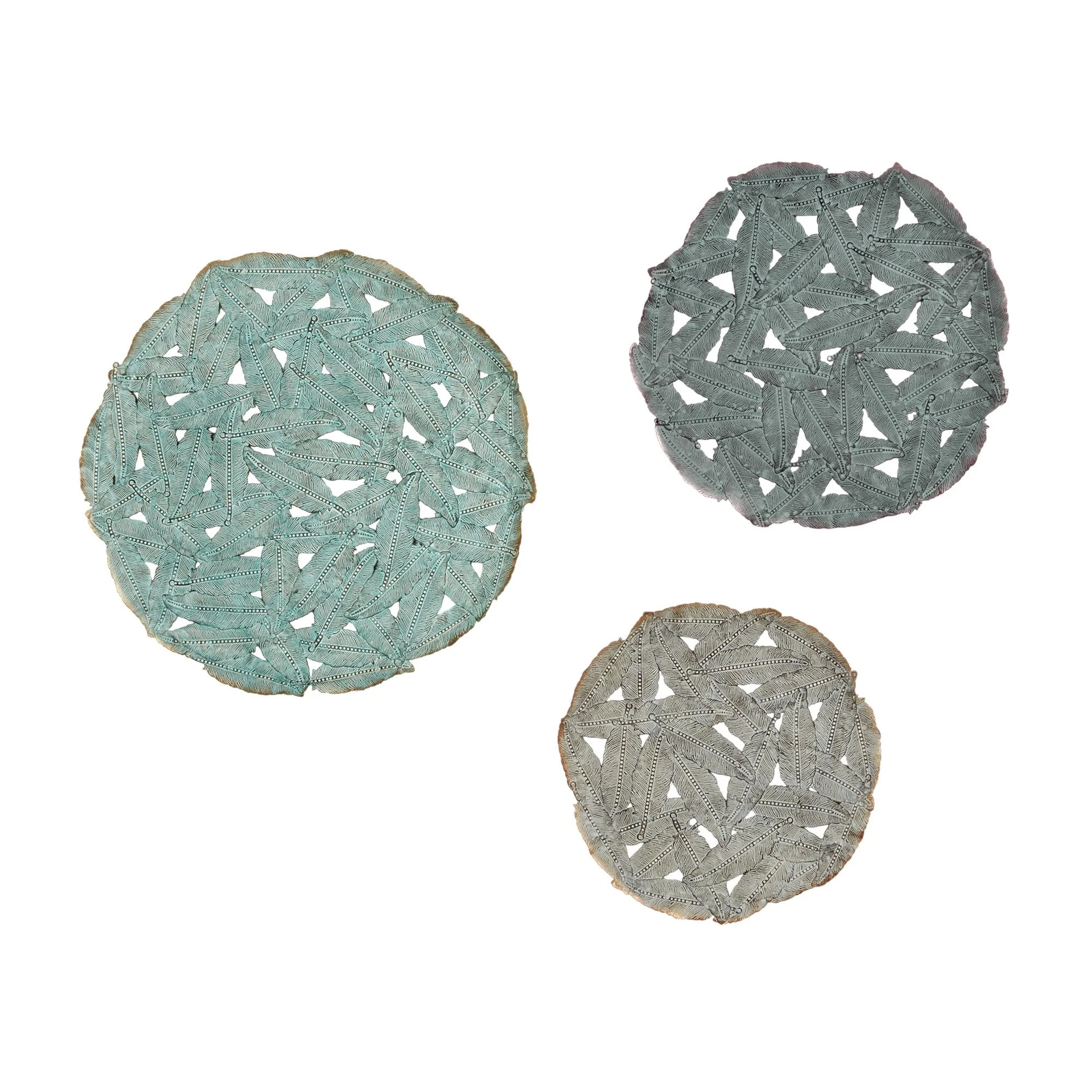Textured Feather 3-Piece Metal Disc Wall Decor Set, Decorative Wall Art for Home - Image 25