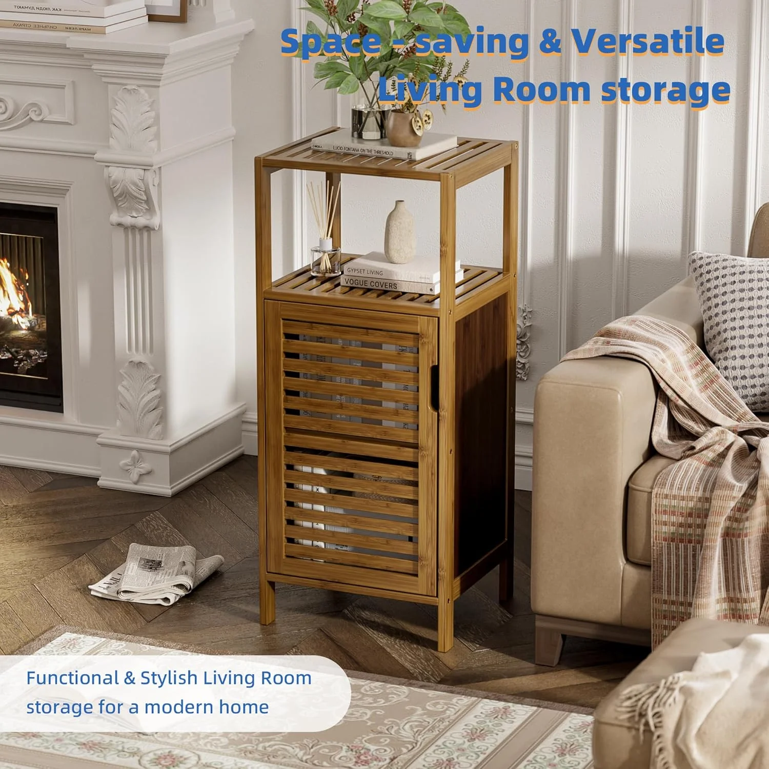Bathroom Cabinet, Bamboo Floor Cabinet Free Standing, 4 Tier Sofa Side Storage Cupboard for Living Room Kitchen Bedroom - Image 12