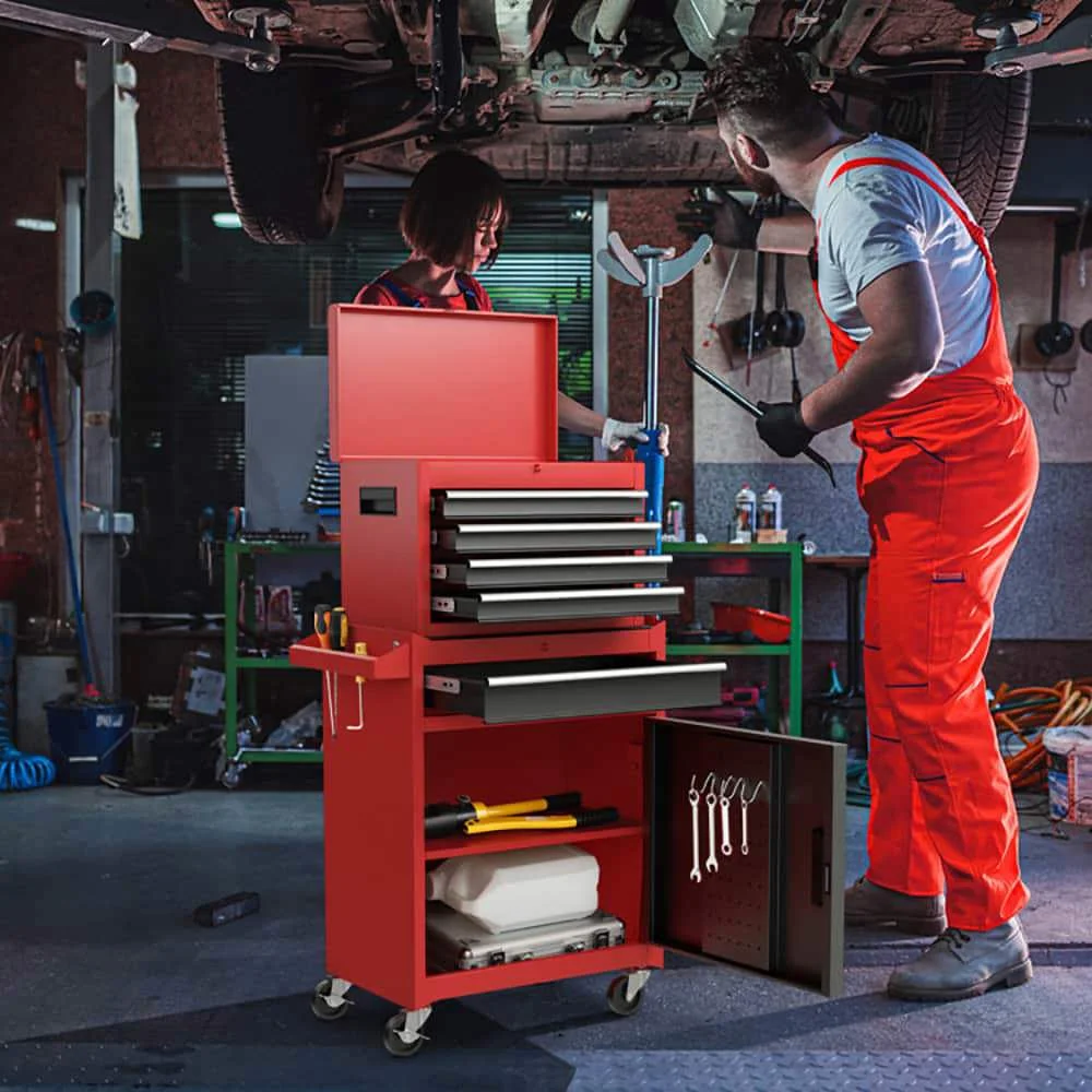 Demifill 2-in-1 Tool Chest and Cabinet with 5 Sliding Drawers, Large Storage Space and Detachable Design, Red - Image 15