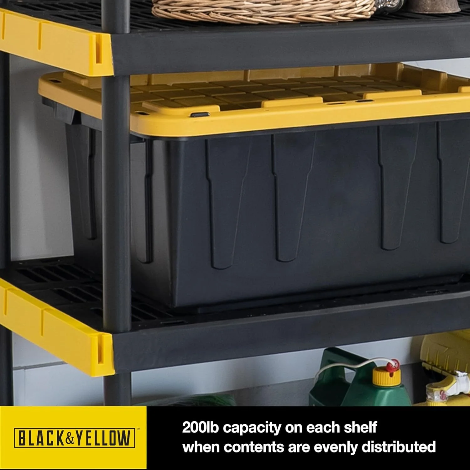 MMZP Black & Yellow?, 4-Tier Heavy Duty Plastic Storage Shelving Unit, 200lbs/shelf (55-H x 48-W x 20-D), for Indoor/Outdoor Organization, Modular Rack - Image 5