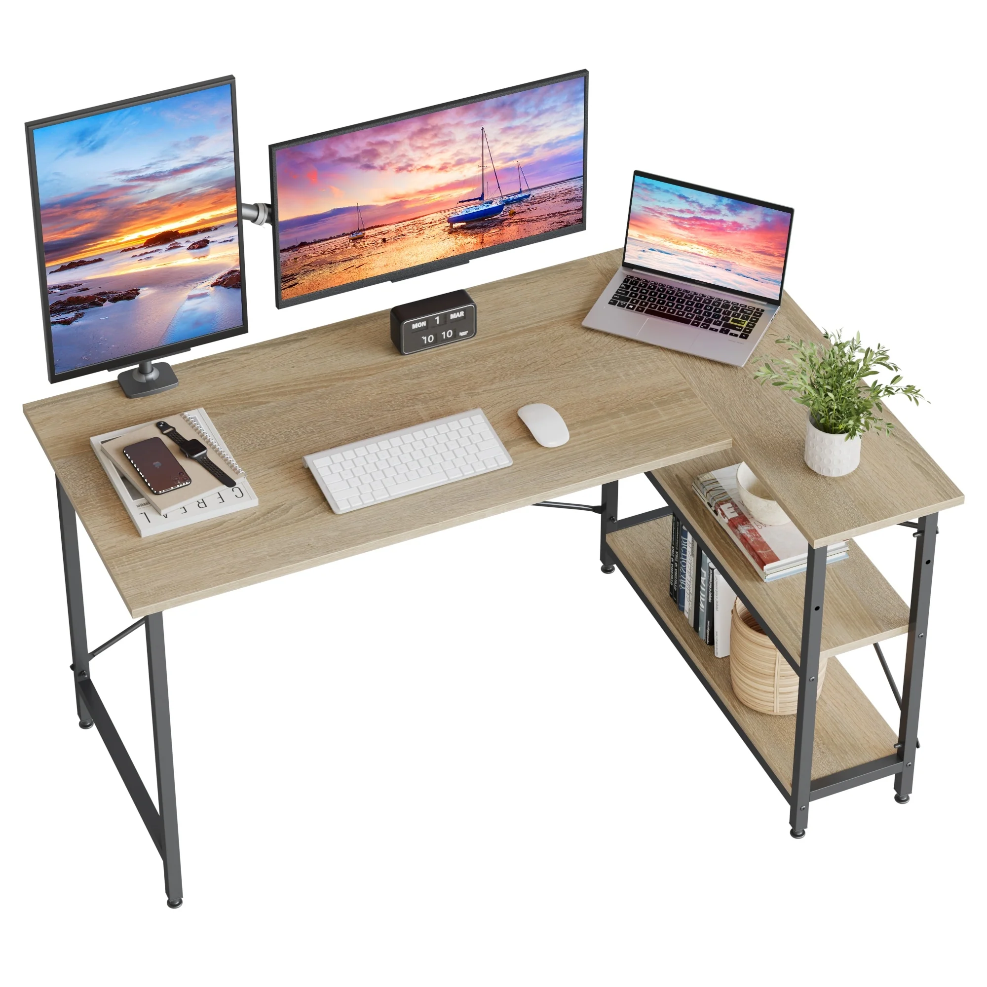 Small L Shaped Computer Desk with Storage Shelves, Compact Corner Workstation for Home Office and Study - Image 47