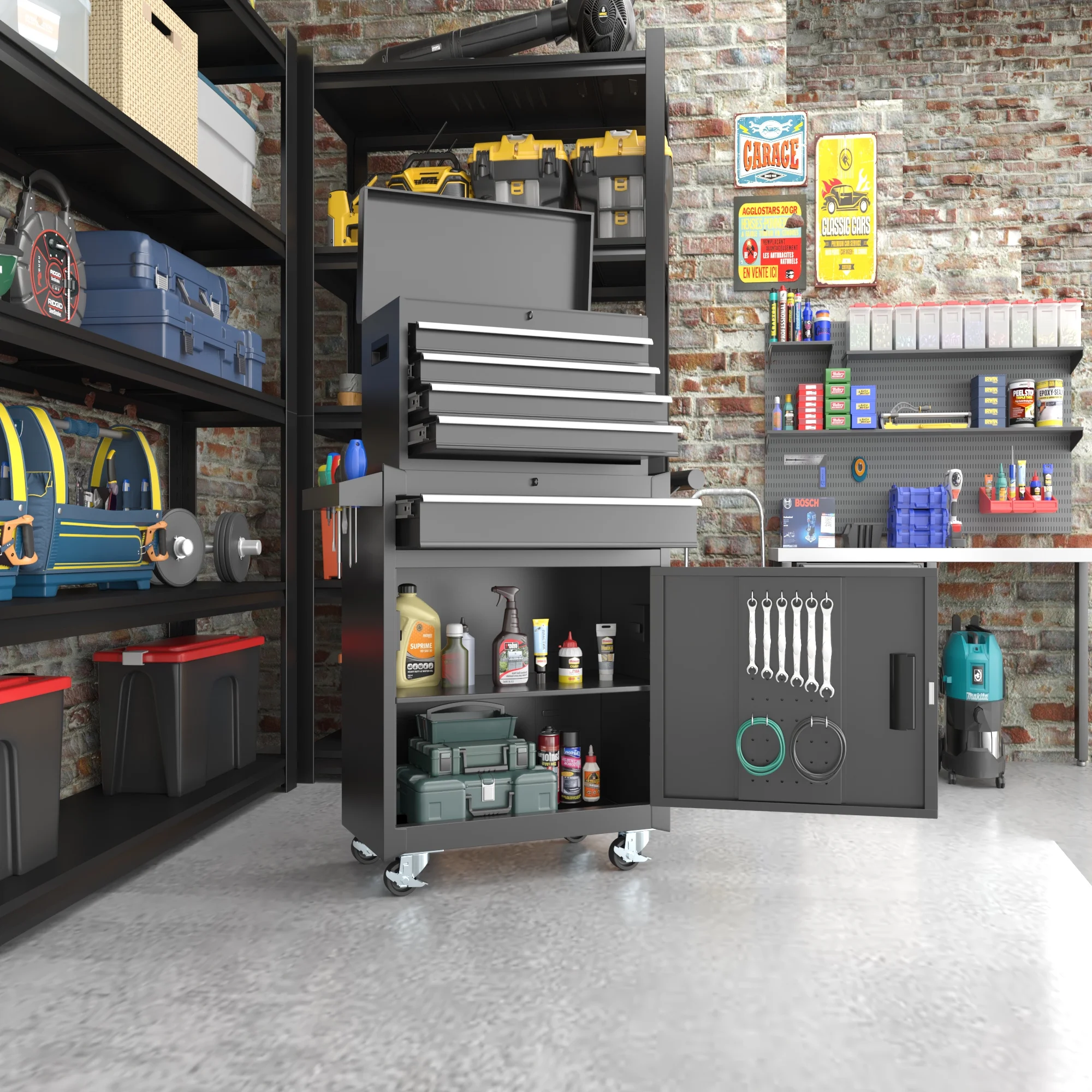 MUCHANT 5-Drawer Rolling Tool Chest, 2-in-1 Tool Box& Cabinet with Wheels, Drawers and Removable Top Tool Box for Garage, Warehouse, Workshop, Repair Shop, Black - Image 9