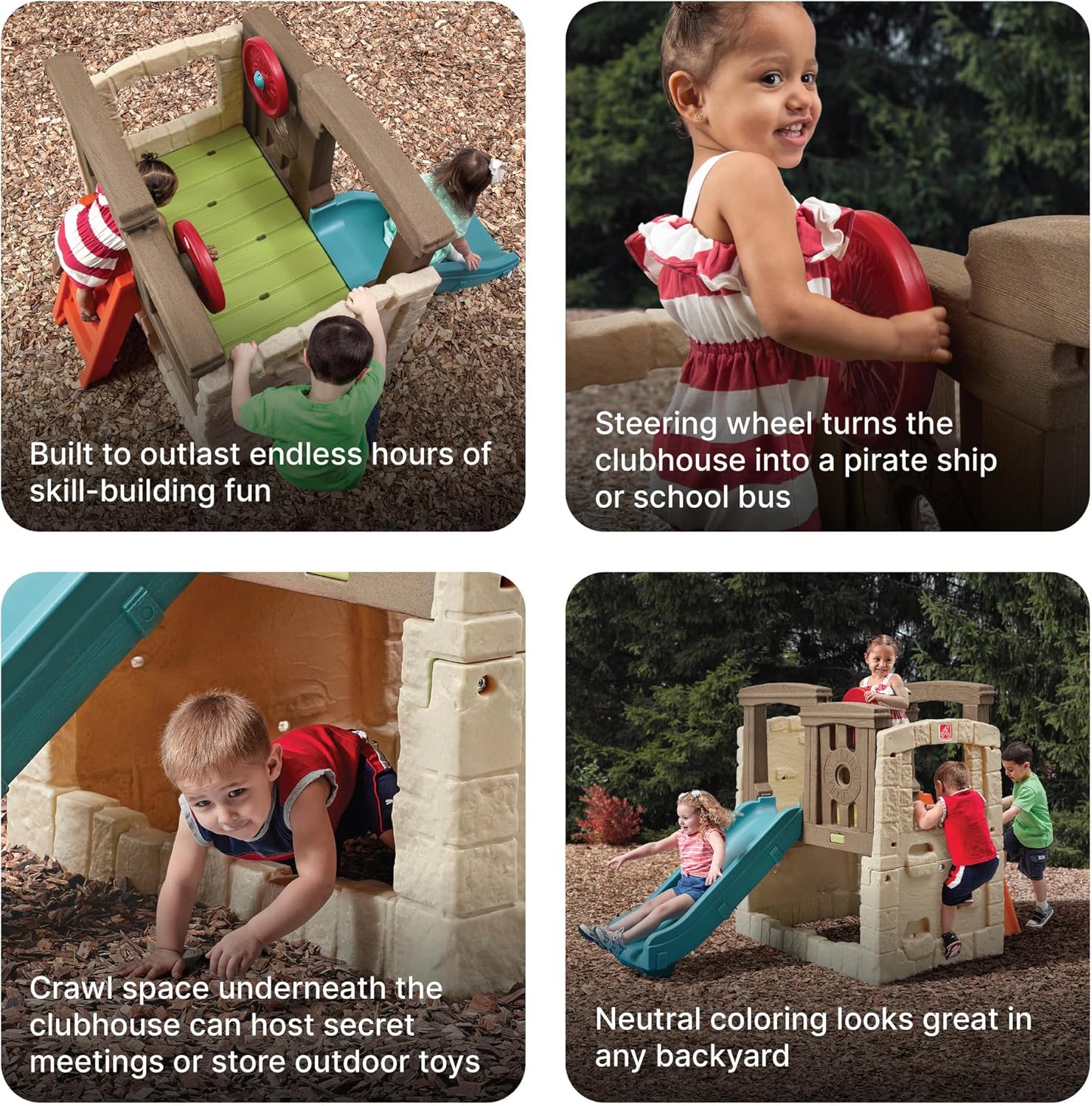 Kids Outdoor Playset with Slide & Climbing Wall, Backyard Playground Equipment for Children - Image 5
