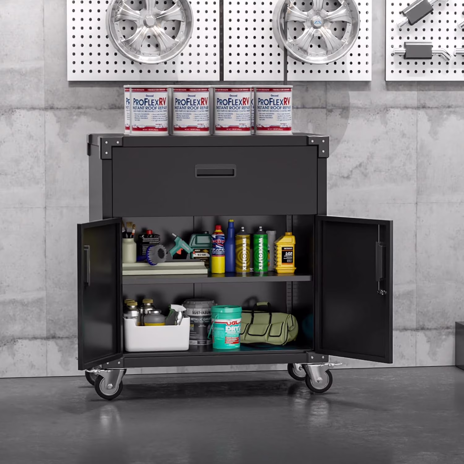 Aobabo Metal Storage Cabinet with Lock,Garage Storage Cabinet with Wheels,72In Steel Storage Cabinet for Garage Home Storage, Black Required-Assembly - Image 9