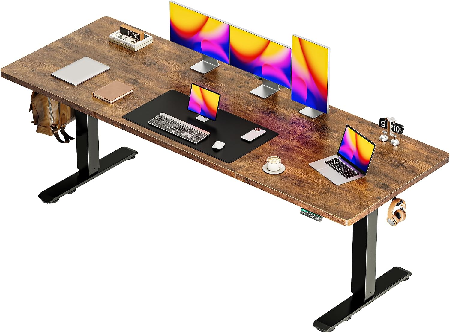 55 x 28 Large Electric Standing Desk, Height Adjustable Computer Desk, 27.6" Deep Desktop, Stand up Gaming Office Desk with 2 Hooks, 3 Preset Heights, for Home Office, Rustic Brown - Image 8