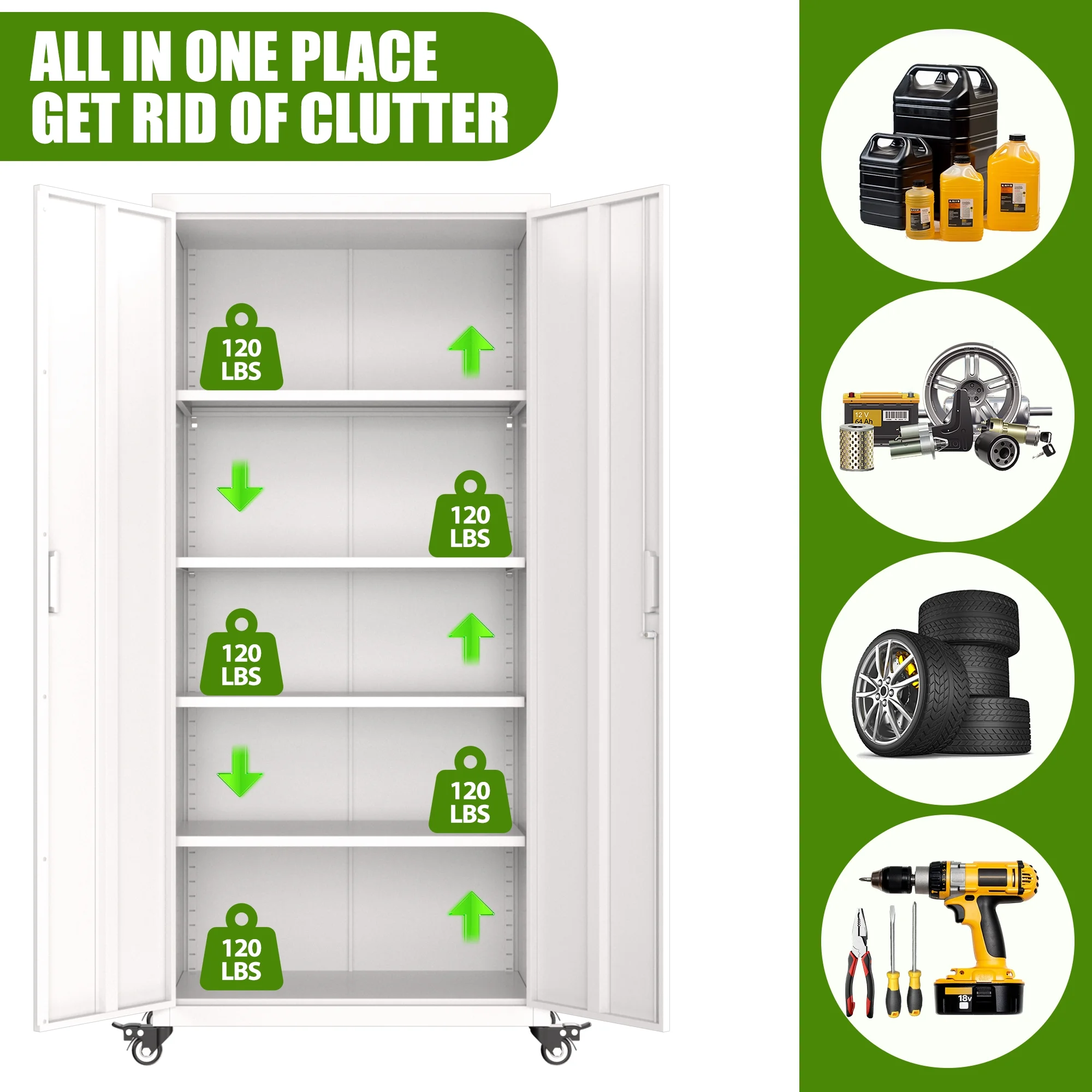 SUPEER 71" Metal Storage Cabinets with Wheels and Pegboards, Industrial Cabinet with 2 Drawers and 2 Adjustable Shelves,, Assembly Required - Image 105