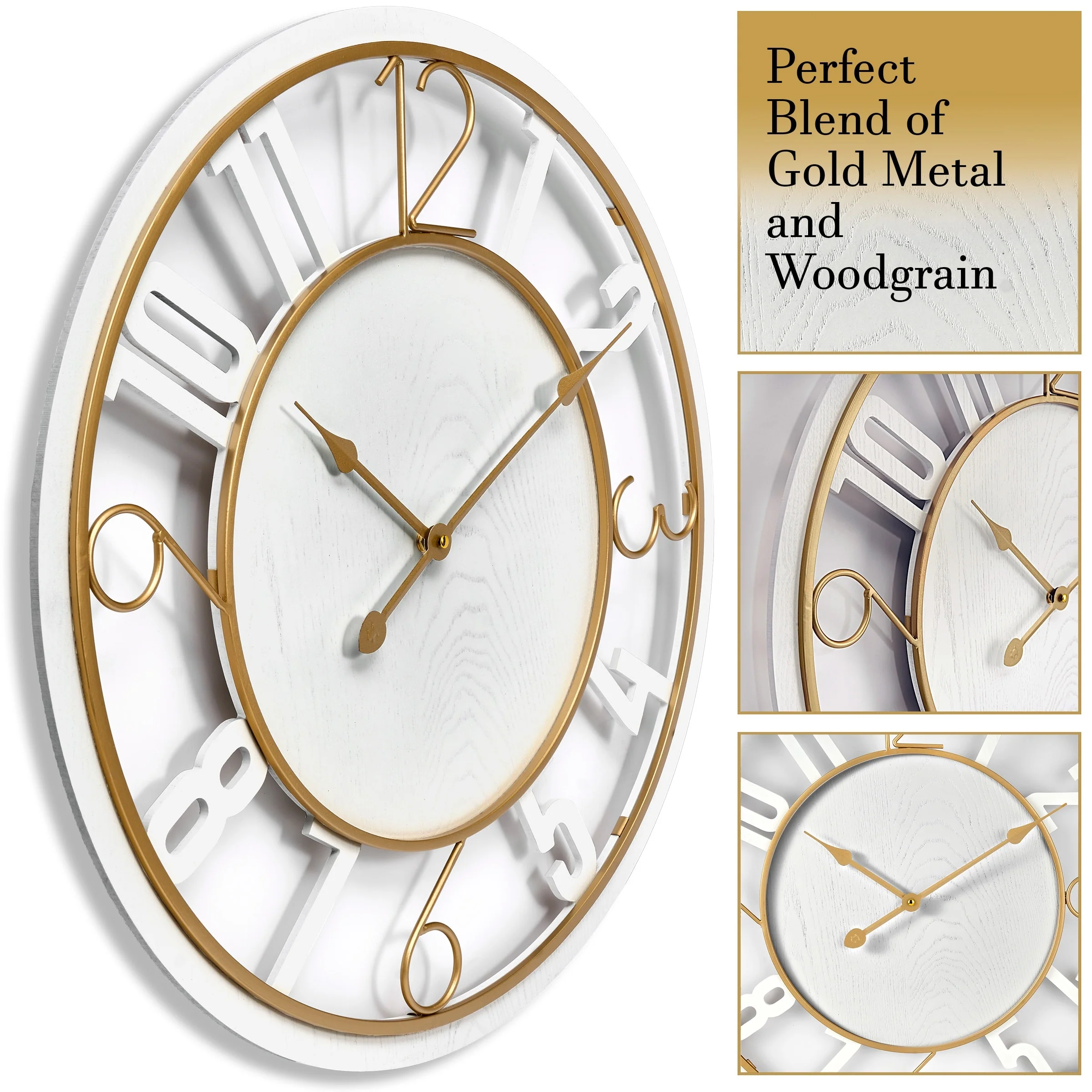 24 Inch Round Wooden Wall Clock, Modern Analog Clock with Numeral Design, Battery Operated - Image 11