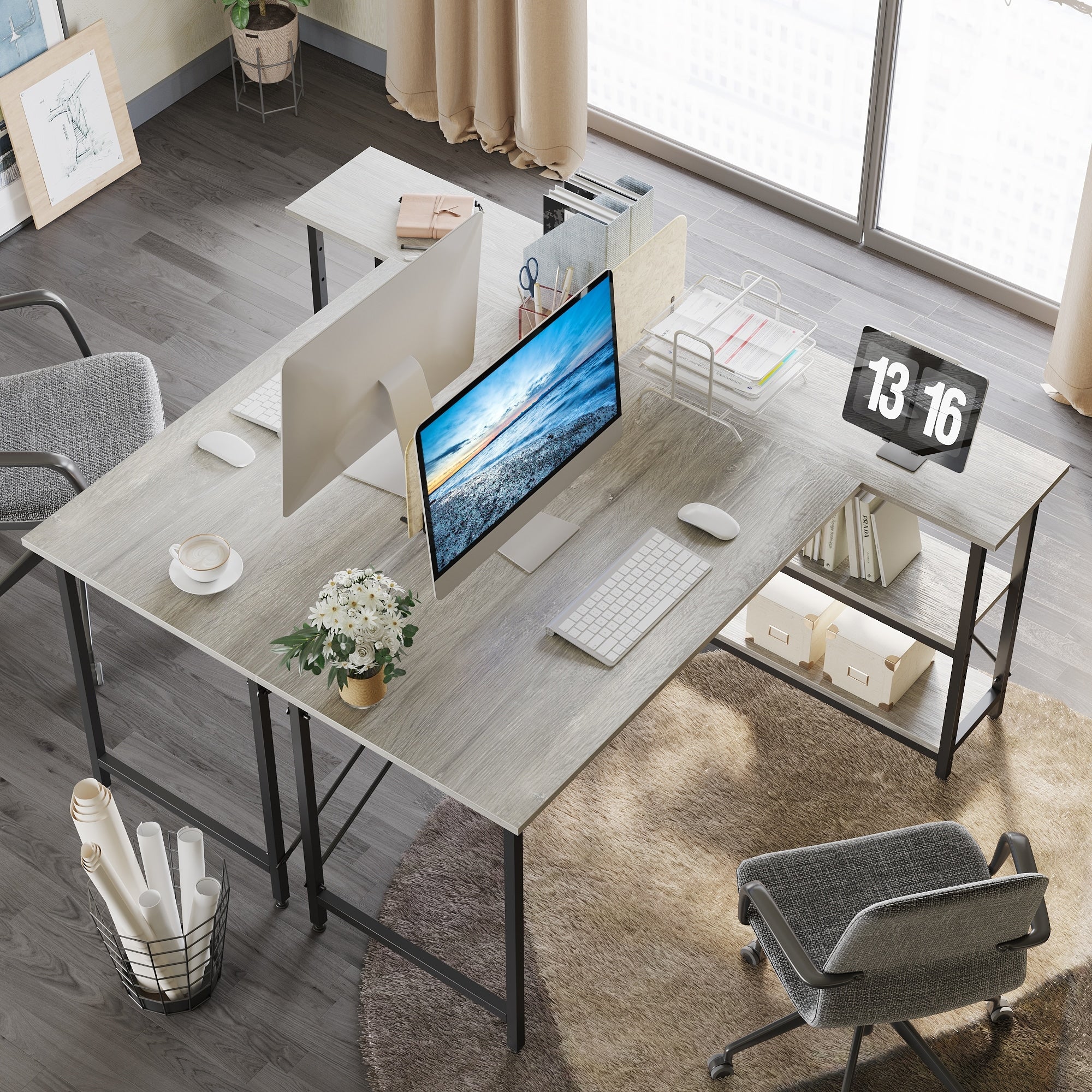 Small L Shaped Computer Desk with Storage Shelves, Compact Corner Workstation for Home Office and Study - Image 31