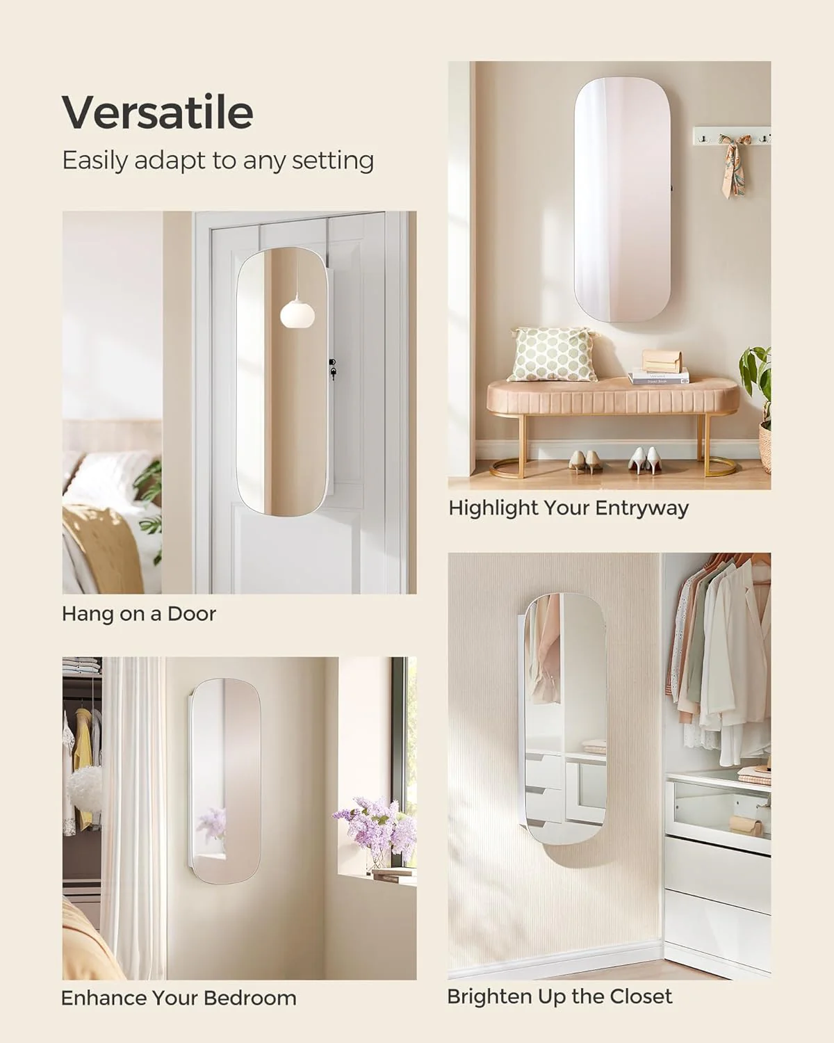 LED Jewelry Organizer Cabinet, Wall or Door Mounted Jewelry Storage Mirror with LED Lights - Image 4