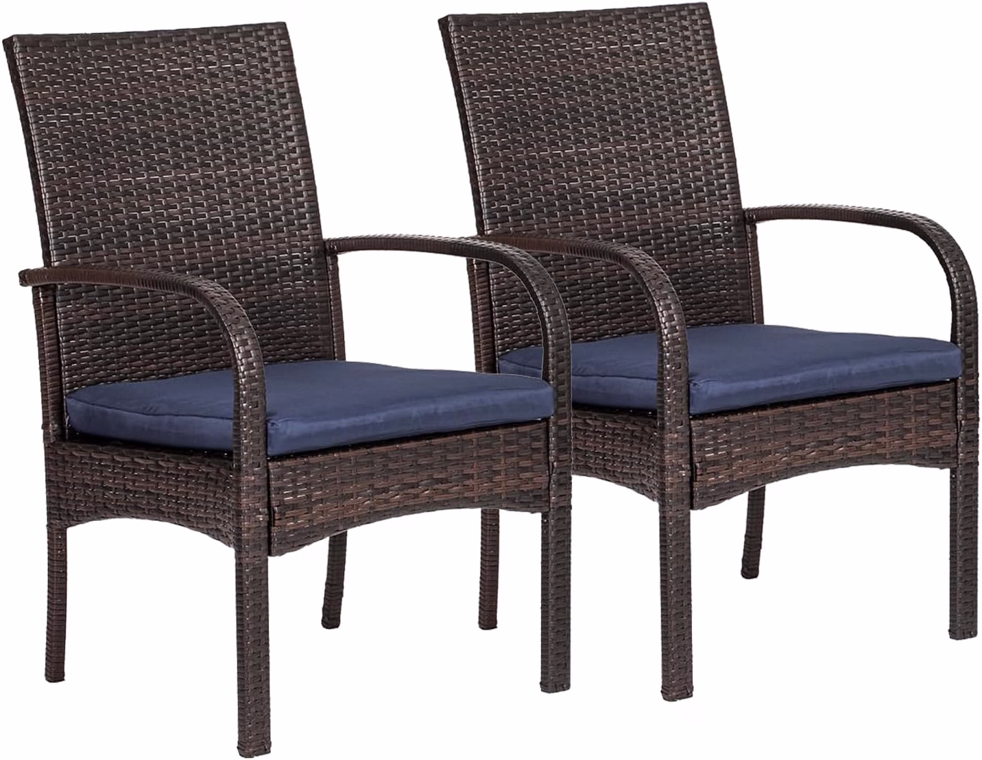 Outdoor Wicker Patio Dining Chairs with Padded Cushions Set of 2: Porch Rattan Chairs Club Chairs with High Back and Deep Seating 350lbs, Brown - Image 3