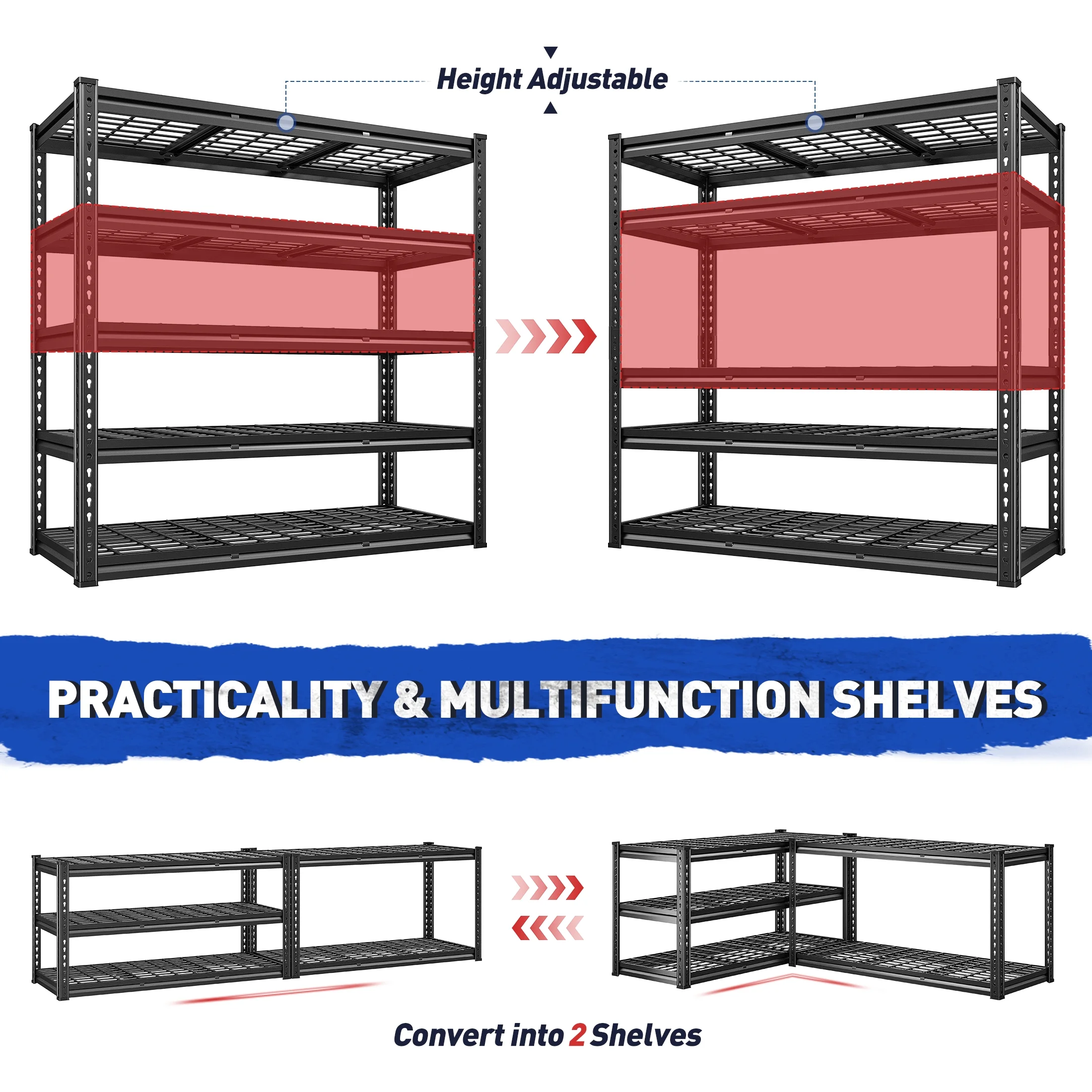 REIBII 48" W Garage Shelving Units 5 Tier Storage Shelves Heavy Duty Adjustable Metal Utility Shelf-72" H x 48" W x 24" D - Image 18