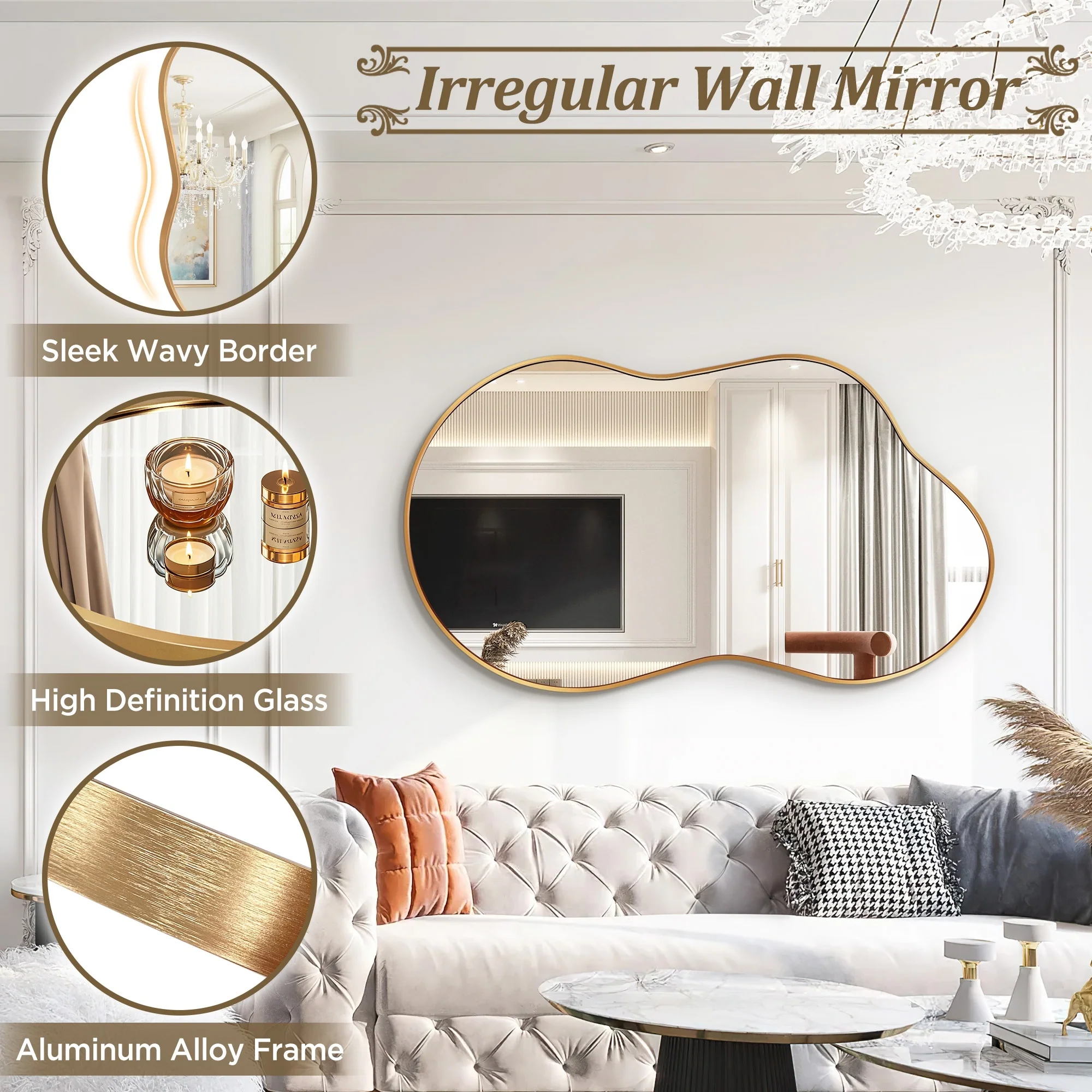 Asymmetrical Irregular Wall Mirror, Modern Decorative Accent Mirror for Living Room, Bedroom and Entryway - Image 16