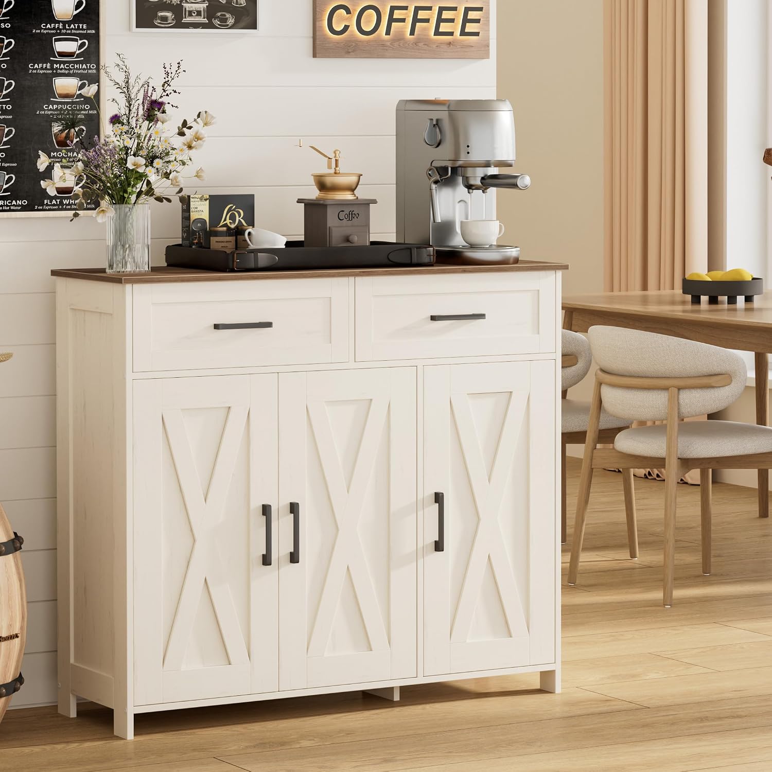 Coffee Bar Storage Cabinet with Drawers, Kitchen Buffet Cabinet - Image 2