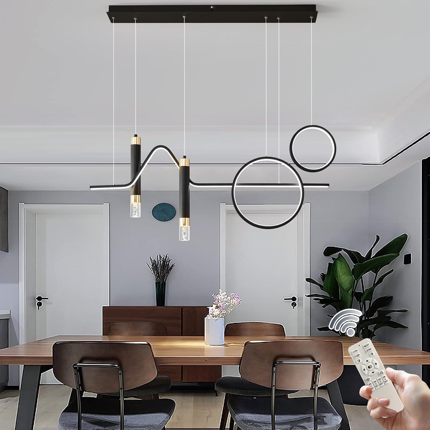 Modern Linear Chandelier, Dimmable LED Pendant Light with Remote - Image 11