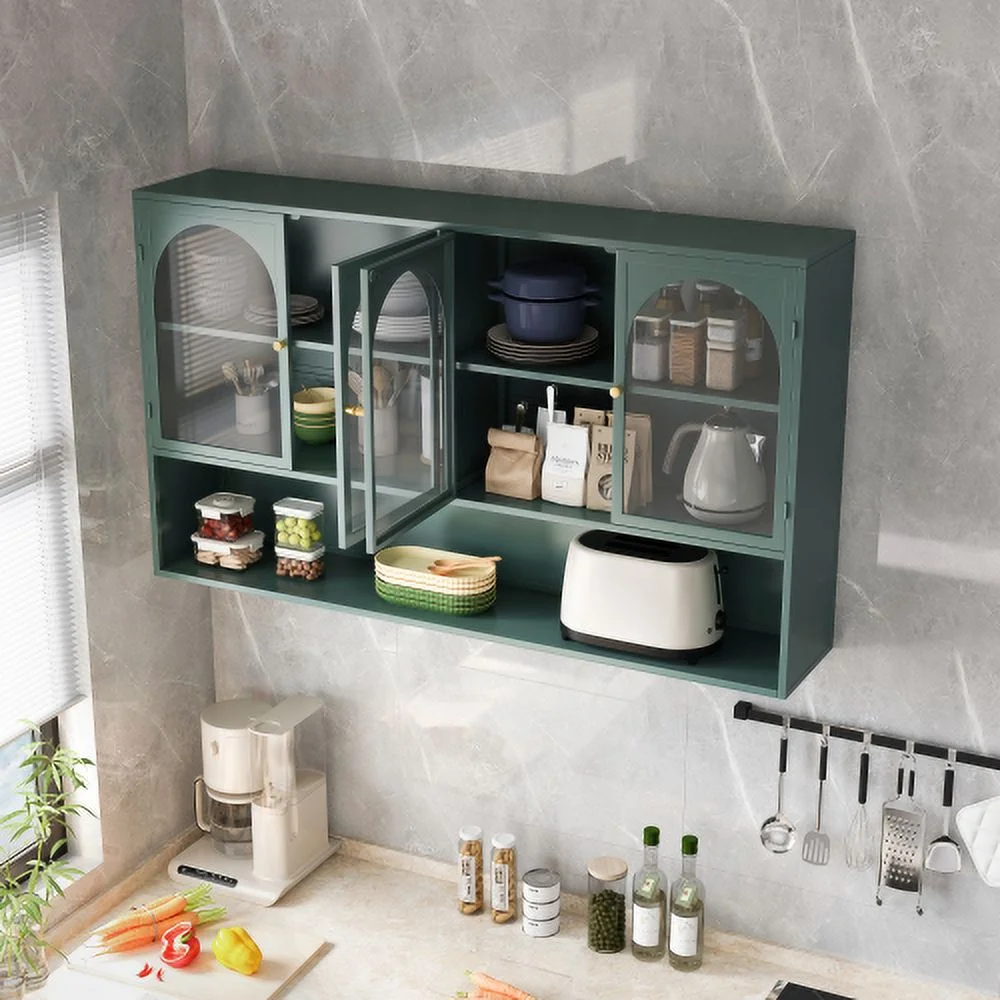 Dasun 47.25" Four-door Glass Wall Cabinet Storage, Wall-mounted, Suitable for Kitchen, Living Room, Bathroom(Black) - Image 4