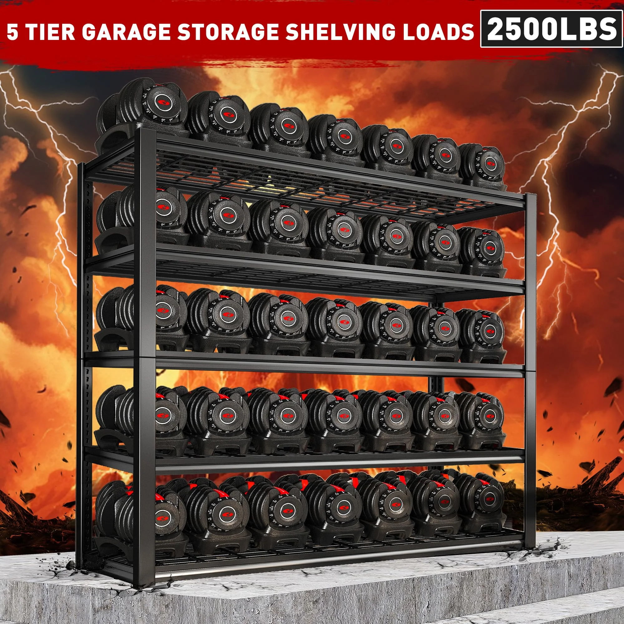 REIBII 48.2"W Garage Shelving Heavy Duty 3000LBS Storage Shelves Adjustable 5 Tier Metal Shelving,48.2''L X 24.5''W X 72''H - Image 22