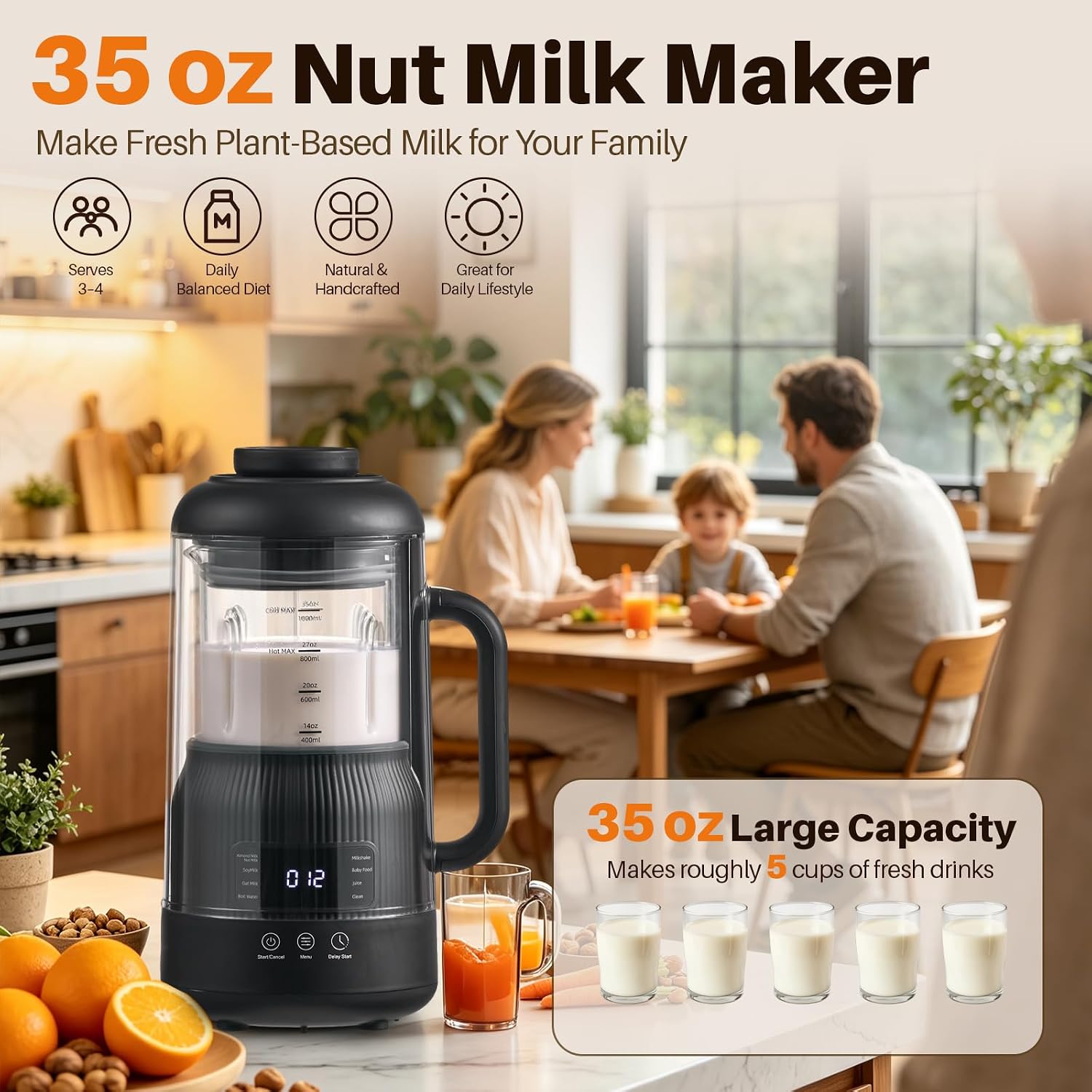8-in-1 Nut Milk Maker with Silent Shield 12H Delay Start/Keep Warm 35oz - Image 2