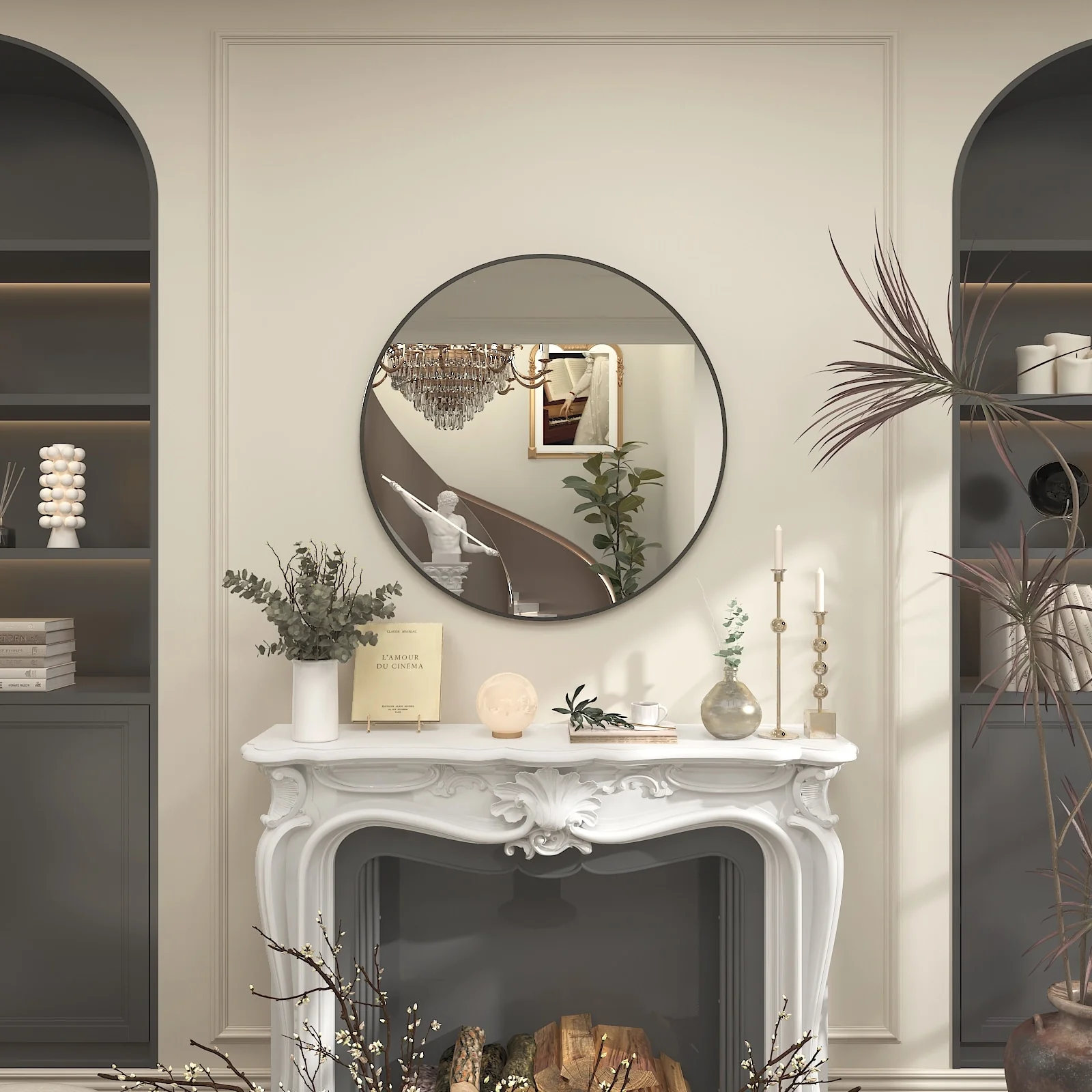 Round Metal Black Frame Bathroom Vanity Mirror, Wall Mounted Decorative Mirror - Image 35