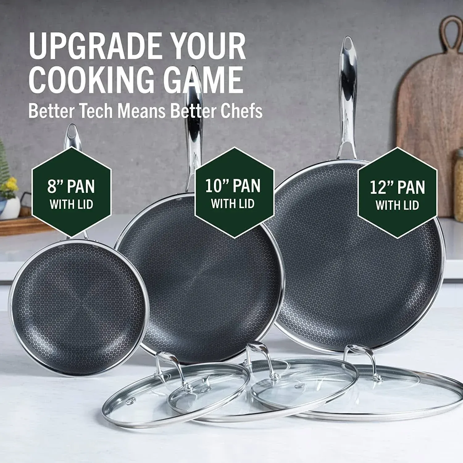 6-Piece Hybrid Stainless Steel Cookware Pan Set with Glass Lids - Image 14