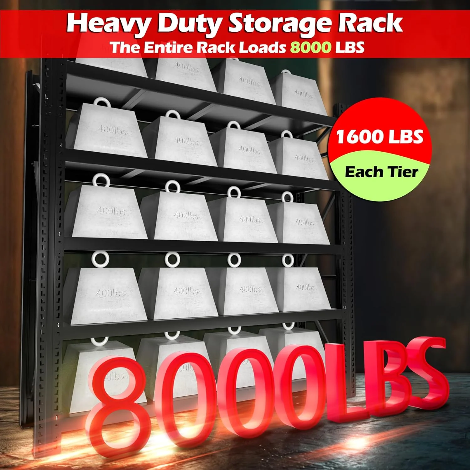 Ztysn Heavy Duty 5 tier Garage Metal Shelving Units Storage for 8000lbs,Adjustable Basement Industrial Shelves Pallet Racking Tool Organize,Black - Image 4