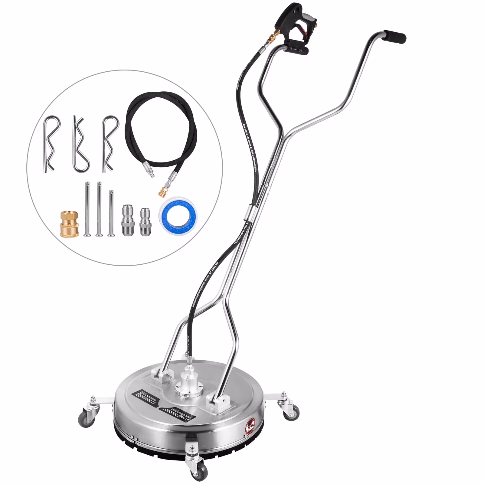 VEVOR 21" Surface Cleaner Pressure Flat Surface Cleaning 4000 PSI Max Working Pressure Flat Surface Cleaner Stainless Steel Rotating Surface Cleaner with 3 Nozzle Front Spray Bar
