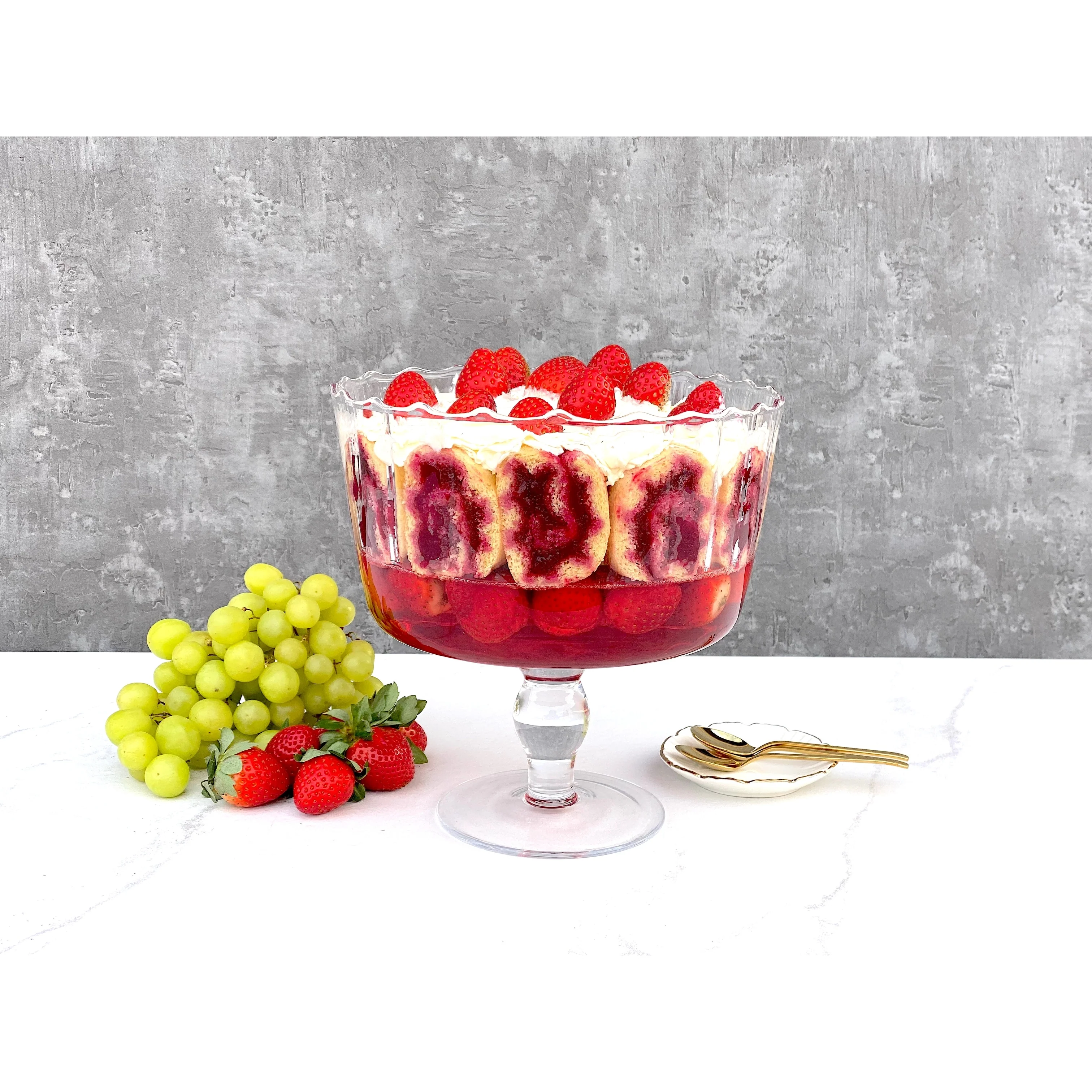 Large Glass Trifle Bowl with Scalloped Design, 168 Oz. Dessert Serving Bowl - Image 4