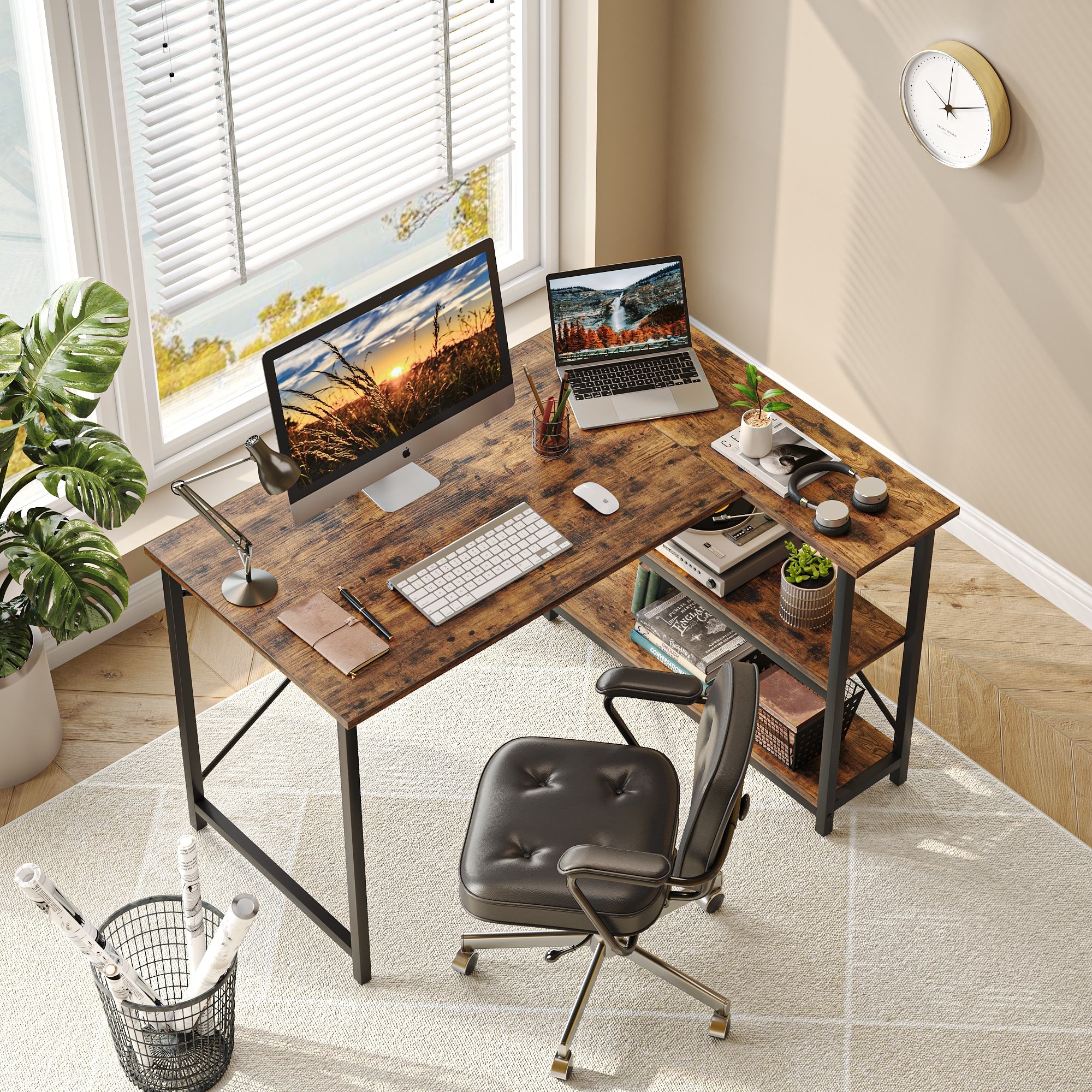Small L Shaped Computer Desk with Storage Shelves, Compact Corner Workstation for Home Office and Study - Image 4