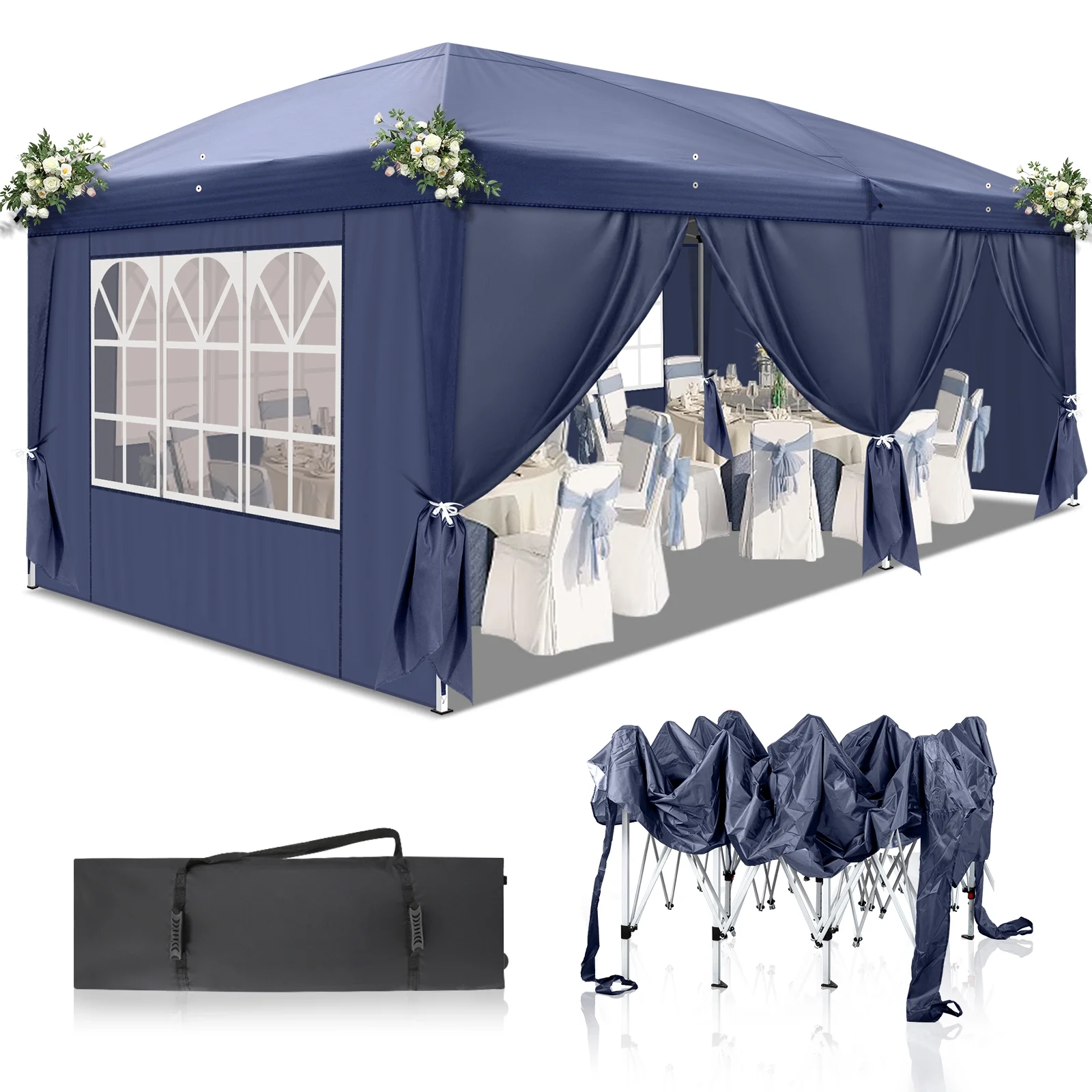 UBesGoo Ez Pop Up Patio Canopy Tent Gazebo Outdoor Party with 6 Sidewalls 10 x 20 ft Blue - Image 17