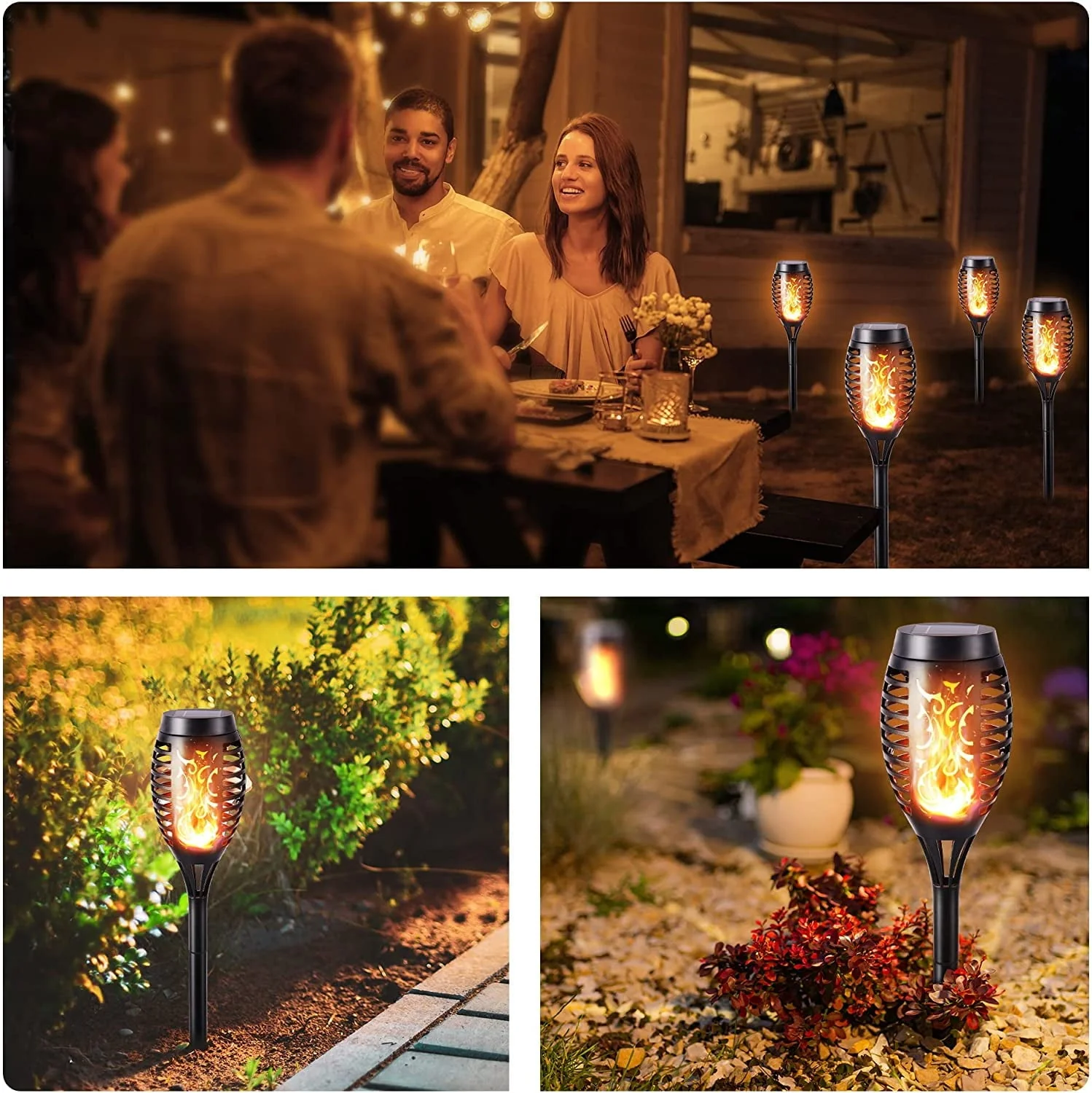 Toodour Christmas Solar Lights Outdoor with Flickering Flame, 12 Pack LED Solar Torch Lights, Waterproof Solar Garden Lights for Path Landscape Patio Christmas Decor - Image 3