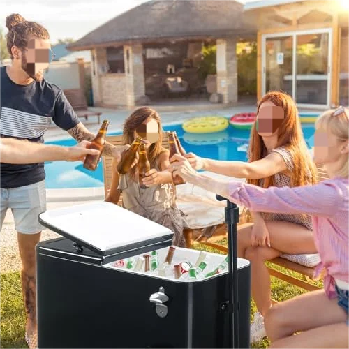 80 Quart Wagon Rolling Cooler Ice Chest, /Long Handle and 10" Wheels, Portable Beach Patio Party Bar Cold Drink Beverage, Outdoor Park Cart on Wheels - Image 15