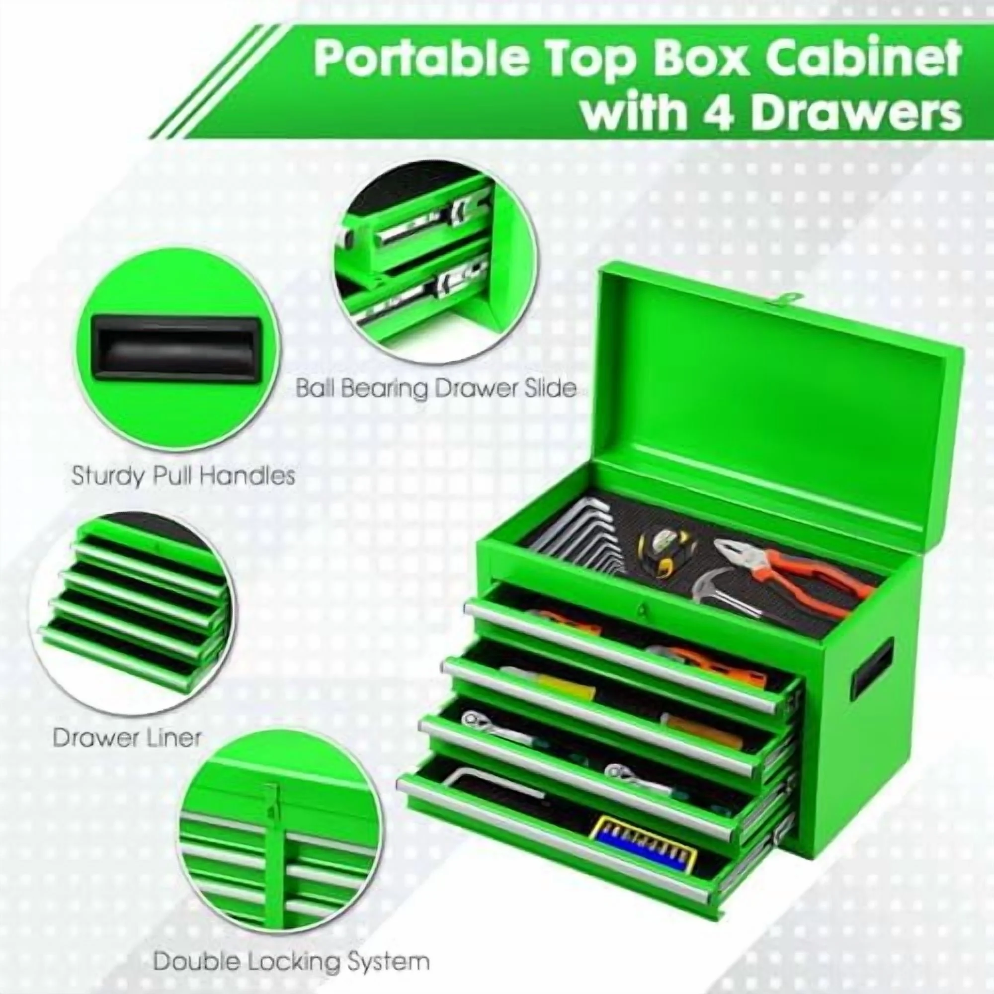 5-Drawer Rolling Tool Chest -C 2-in-1 Lockable Tool Box with Wheels, Sliding Drawers & Detachable Top -C Garage & Workshop Storage Cabinet, Green - Image 5