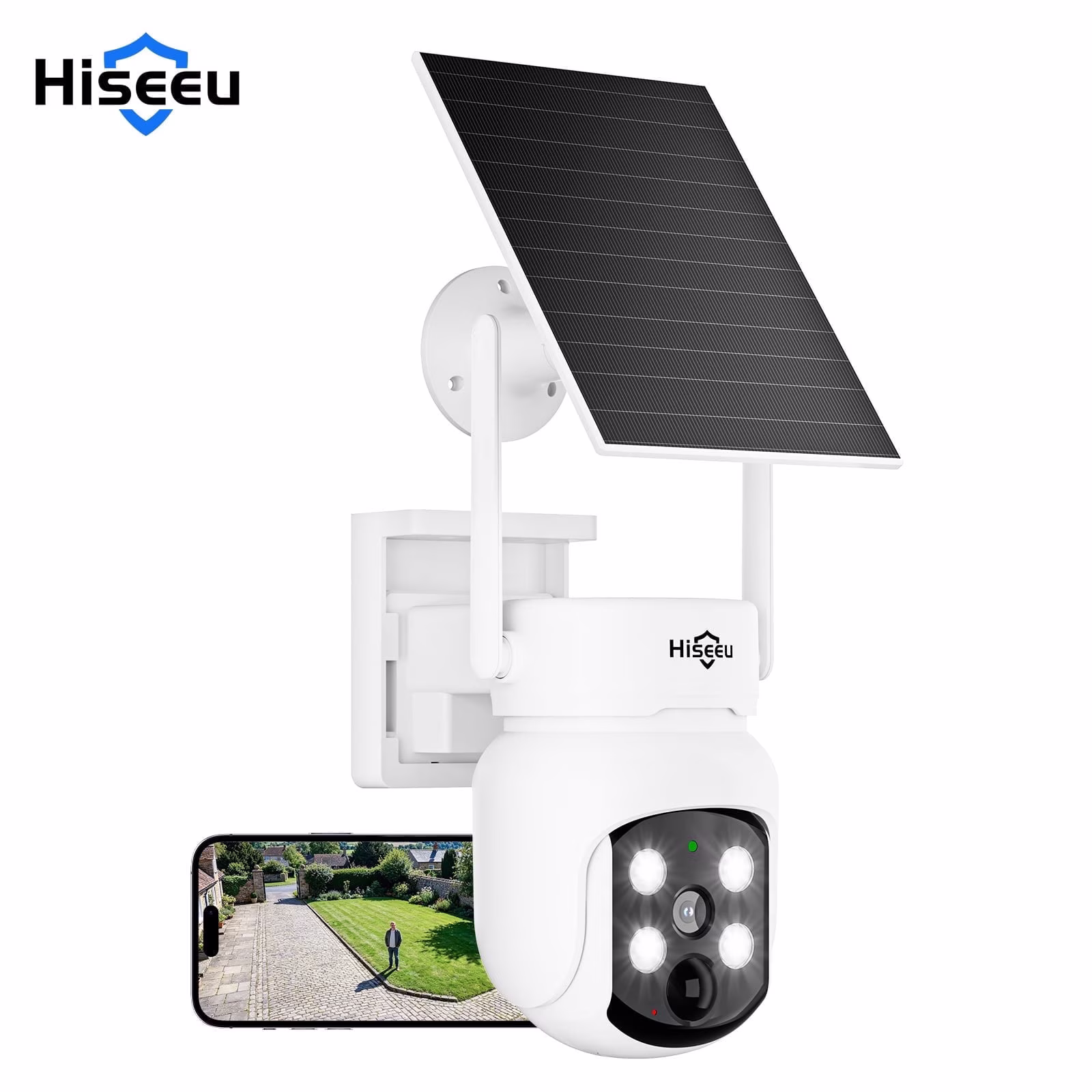 Hiseeu Outdoor Wireless Solar Security Camera System, 4-Camera Home WiFi Surveillance Kit with 10CH NVR, 500G HDD, 2K 4MP 360&deg; View, Color Night Vision, PIR Human Detect, 2-Way Audio, IP66