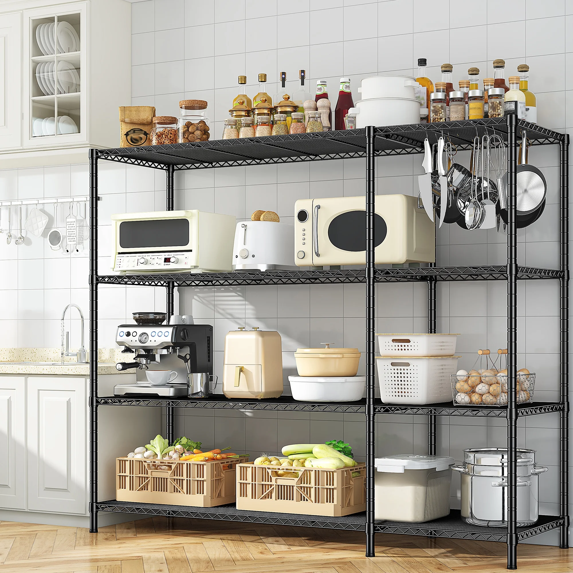 REIBII Heavy Duty 4-Tier Metal Wire Shelving Unit,Adjustable L-Shape Corner Storage Rack for Garage,Pantry,Kitchen,1120 lbs Capacity - Image 4