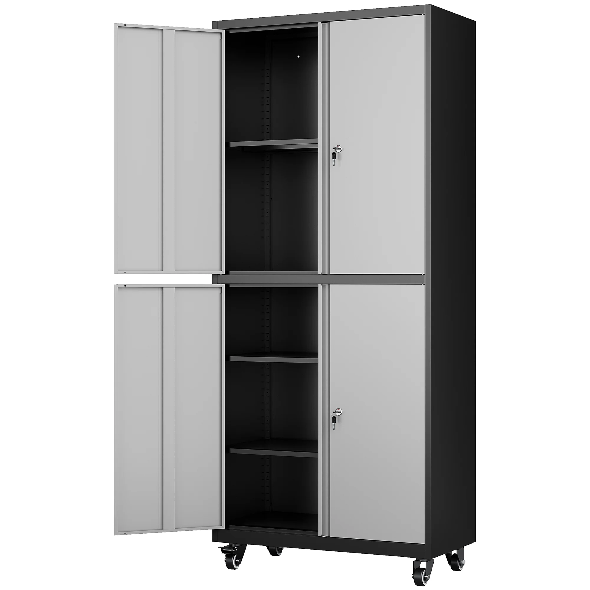 AUHUP 73" Rolling Garage Storage Cabinets with 3 Adjustable Shelves, Metal Storage Cabinet with Wheels, Black Gray Tool Cabinet for Garage,Home,Warehouse,Workshop - Image 11