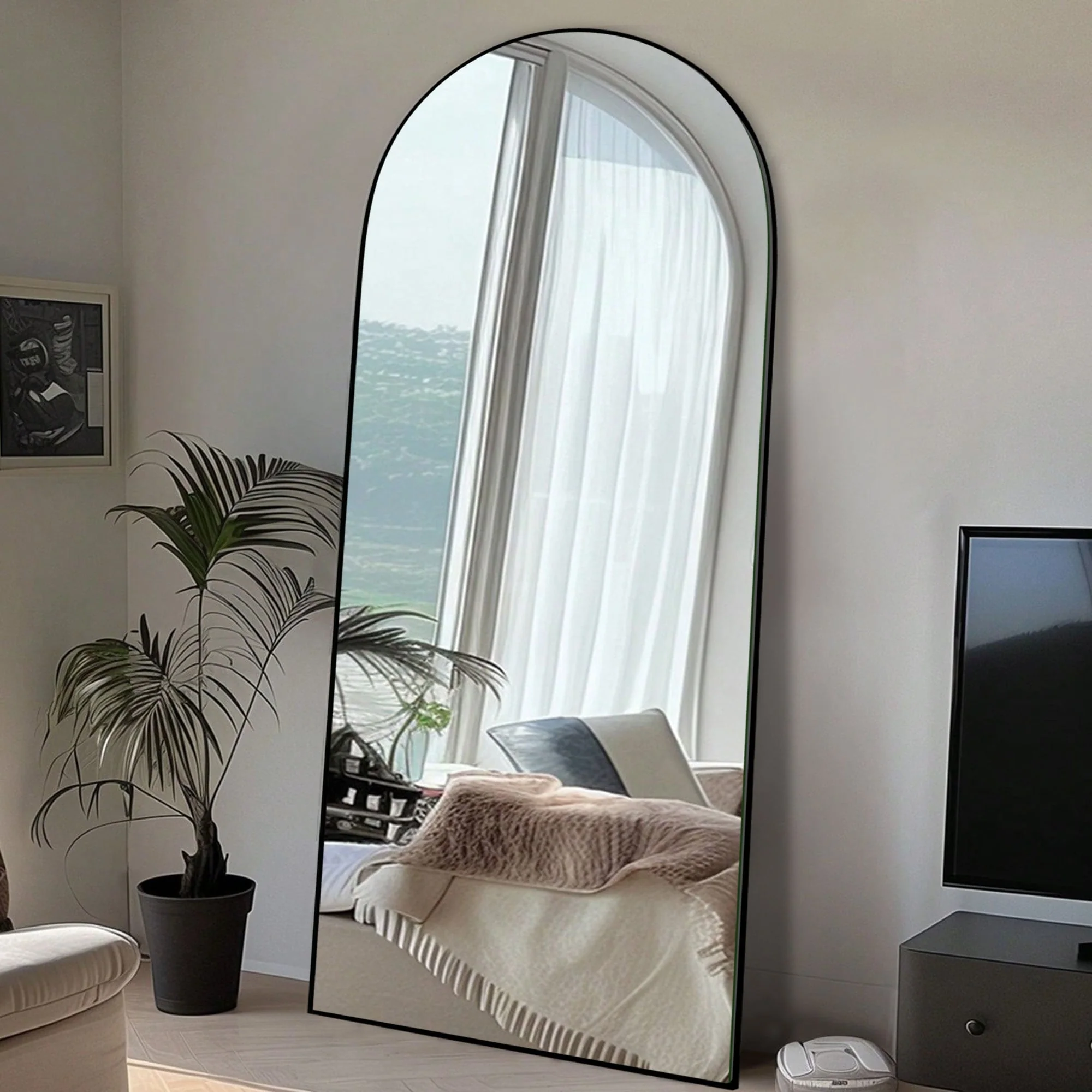Arched Full Length Wood Floor Mirror, Full Body Standing and Wall Mounted Mirror for Bedroom, Living Room and Home Decor - Image 25