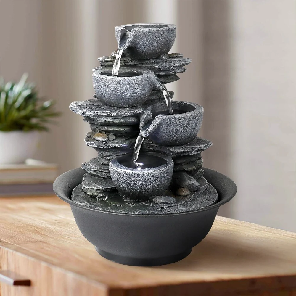 4-Tier Indoor Water Fountain, Relaxing Waterfall Feature for Home, Living Room and Bedroom Decor - Image 3