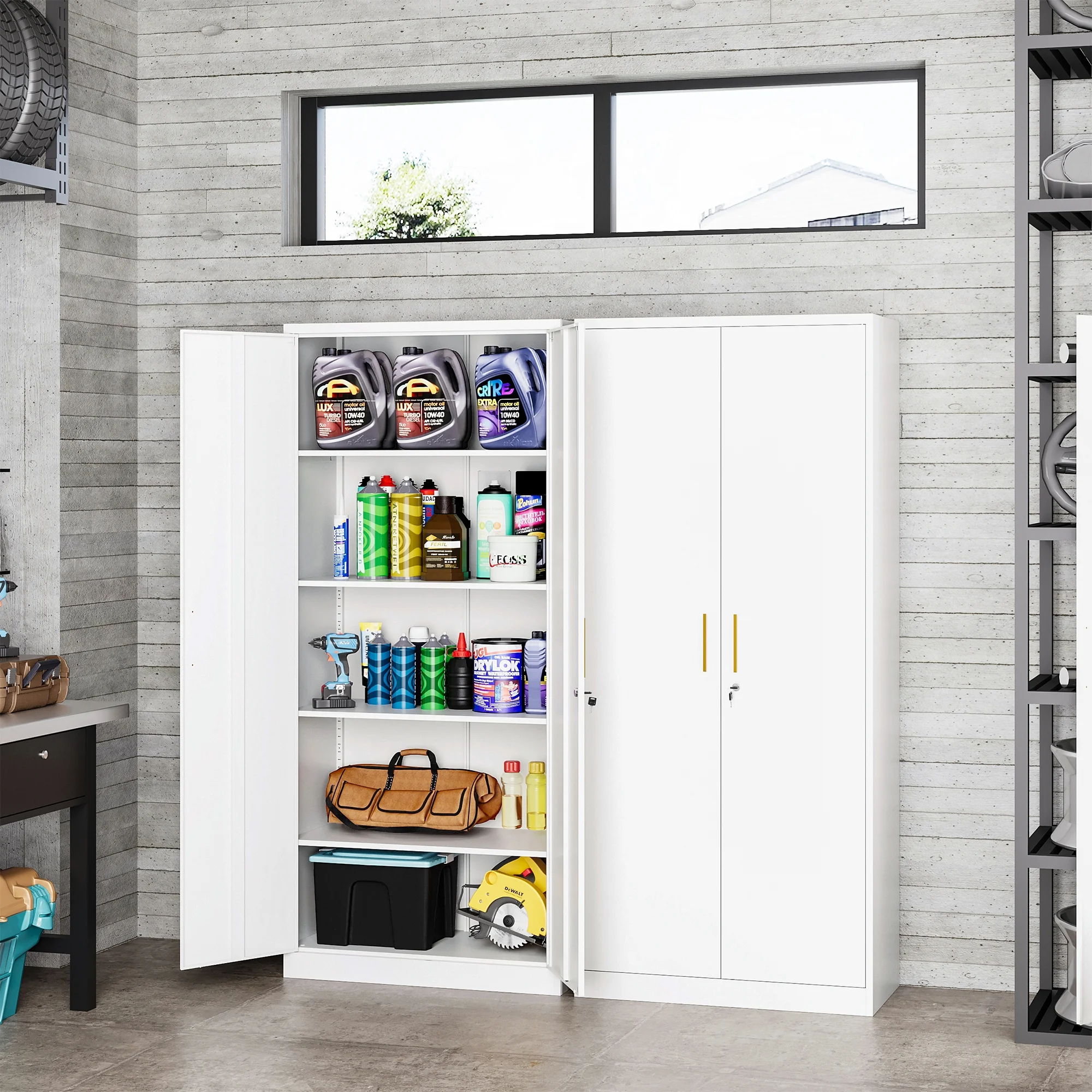AUHUP 71" Metal Cabinet with Locking Doors and 5 Adjustable Shelves, Black Garage Storage Cabinet for Warehouse, Basement, Home Office, Tool File Storage Utility Cabinets - Image 20