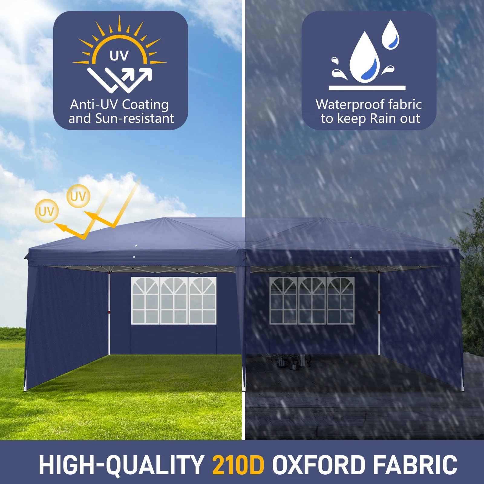UBesGoo Ez Pop Up Patio Canopy Tent Gazebo Outdoor Party with 6 Sidewalls 10 x 20 ft Blue - Image 21