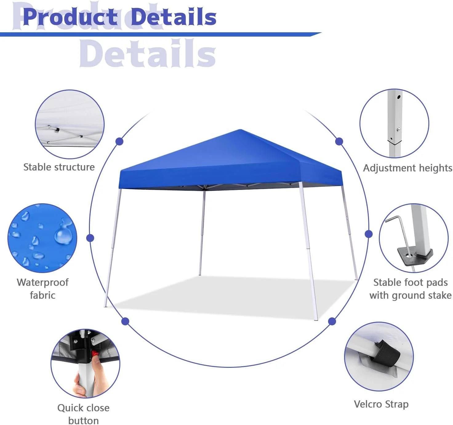 Canopy Tent, 10X10 FT Pop Up Canopy Outdoor Instant Tent Slant Legs with Carrying Bag, Portable Gazebo Shelter for Patio Deck Garden and Beach - 8X8 FT Canopy Cover (Dark Blue) - Image 13