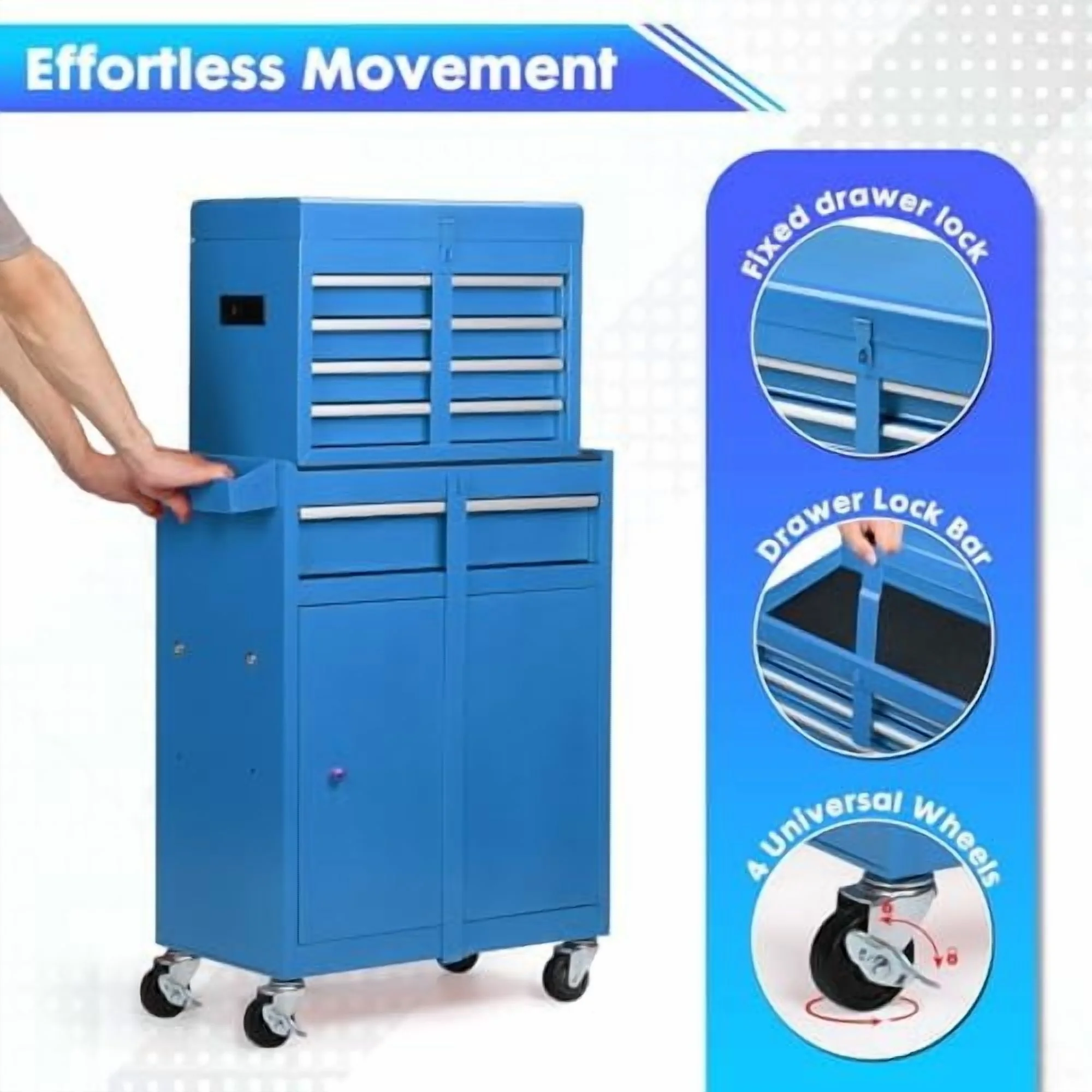5-Drawer Rolling Tool Chest -C 2-in-1 Lockable Tool Box with Wheels, Sliding Drawers & Detachable Top -C Garage & Workshop Storage Cabinet, Green - Image 11