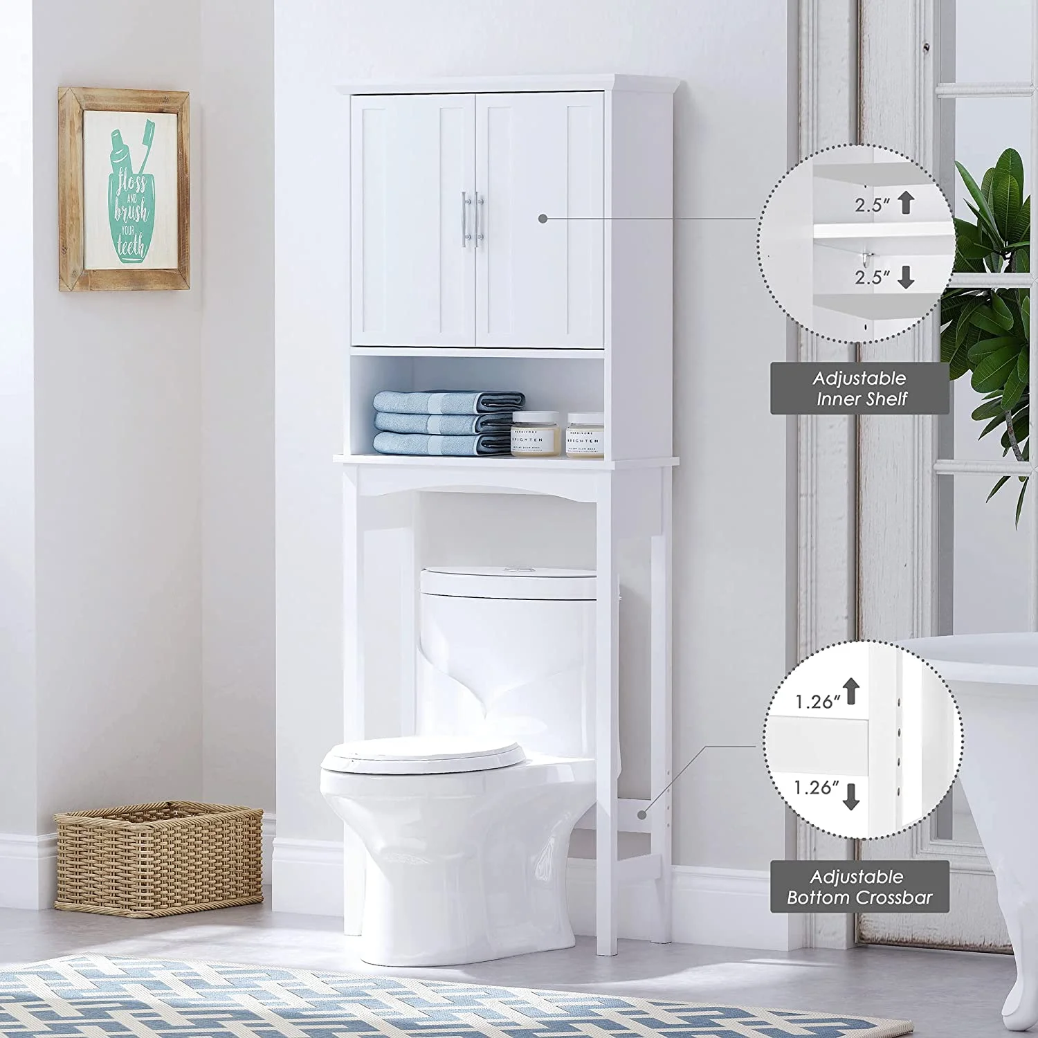 Spirich Home Over The Toilet Storage Cabinet, Bathroom Shelf Over Toilet, Bathroom Organizer Space Saver, White - Image 5