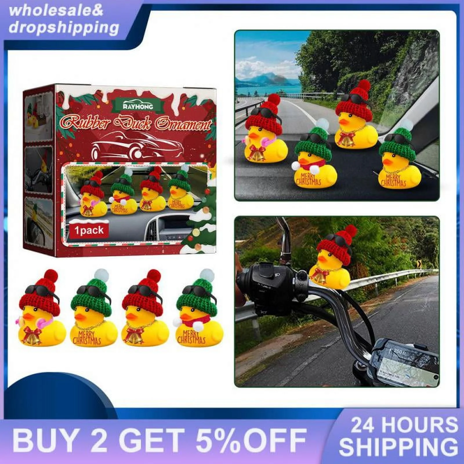 Auto Interior Dashboard Car Dashboard Decorative Cute Cool Christmas Automobile Rubber Duck Easy To Install Car Decoration Items - Image 2