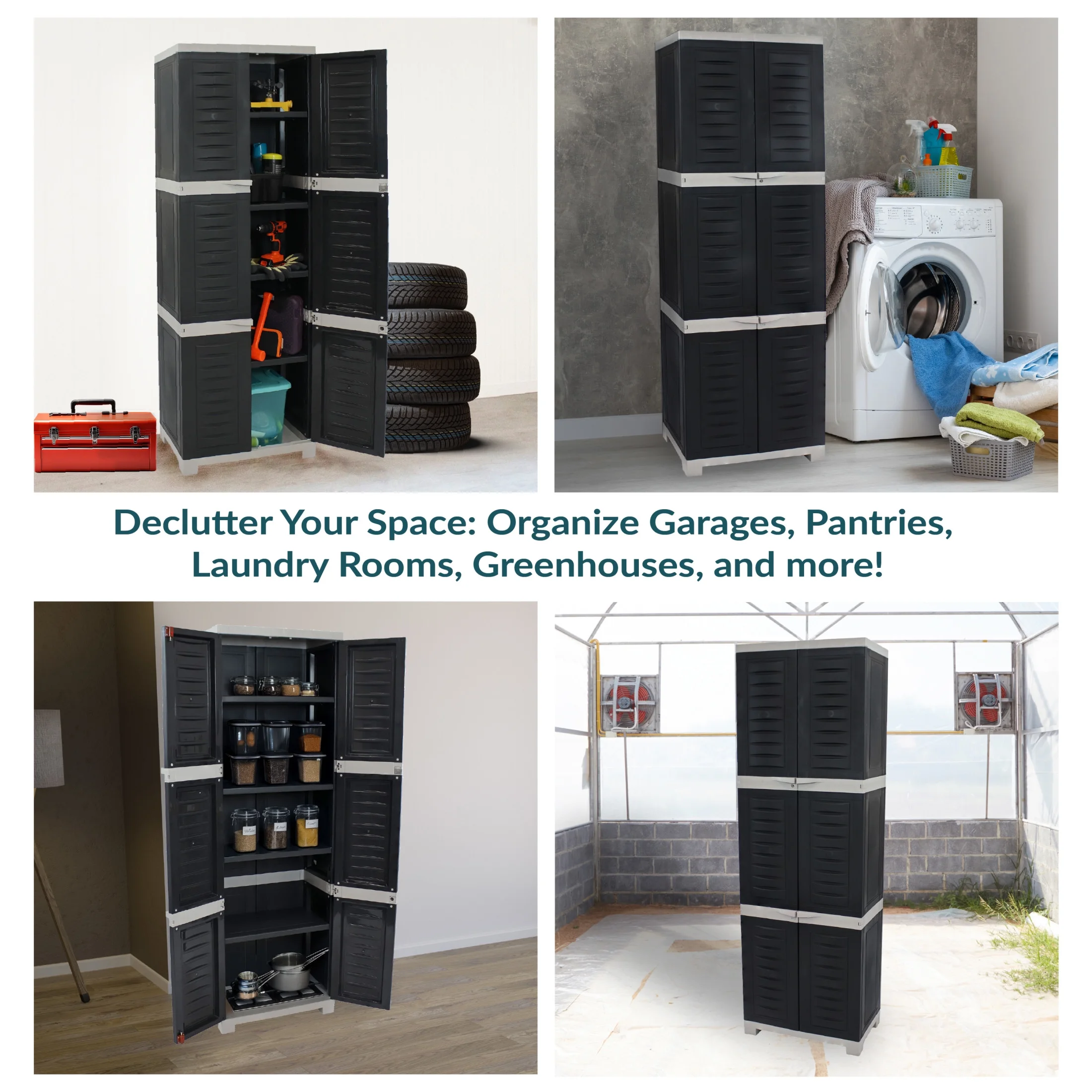 Sunnydaze Lockable Adjustable 72" Plastic 4-Shelf Freestanding Garage Storage Cabinet, Charcoal with Gray Trim - Image 6