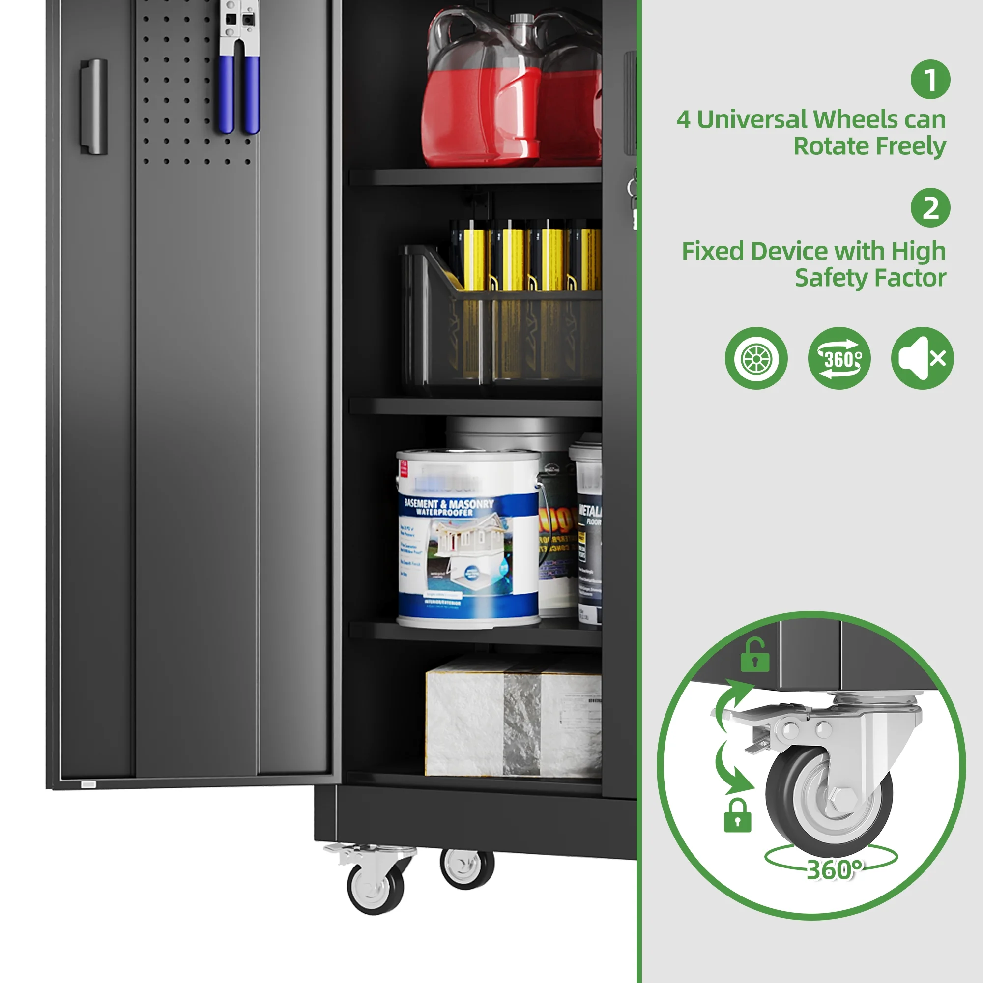 SUPEER Metal Rolling Storage Cabinets with Locking Doors and 5 Adjustable Shelves, Steel Garage Storage Cabinet for Garage, Office, Classroom, Assemble Required(Black) - Image 9