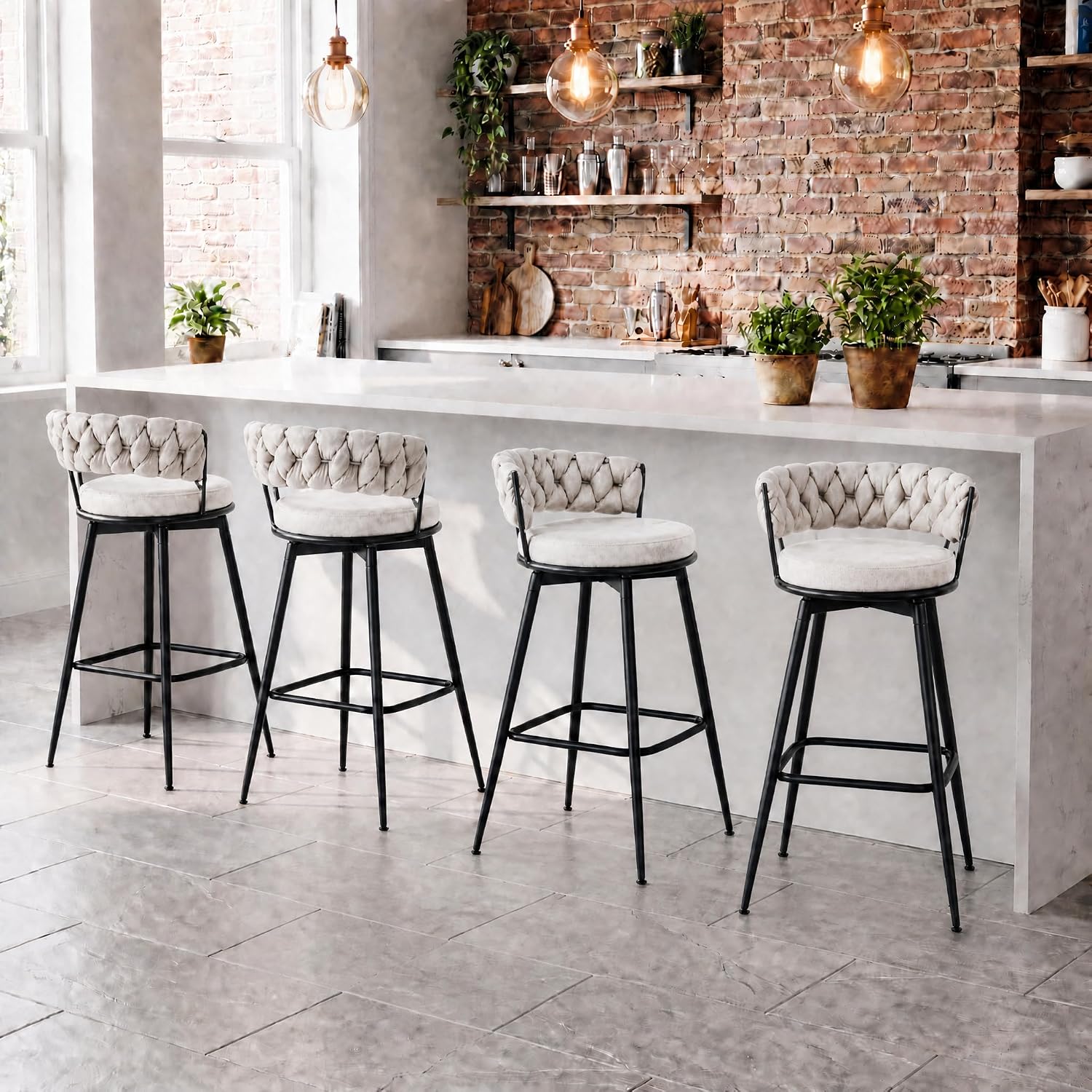 Bar Stools Set of 2 Upholstered Kitchen Counter Height Barstool Grey - Image 18