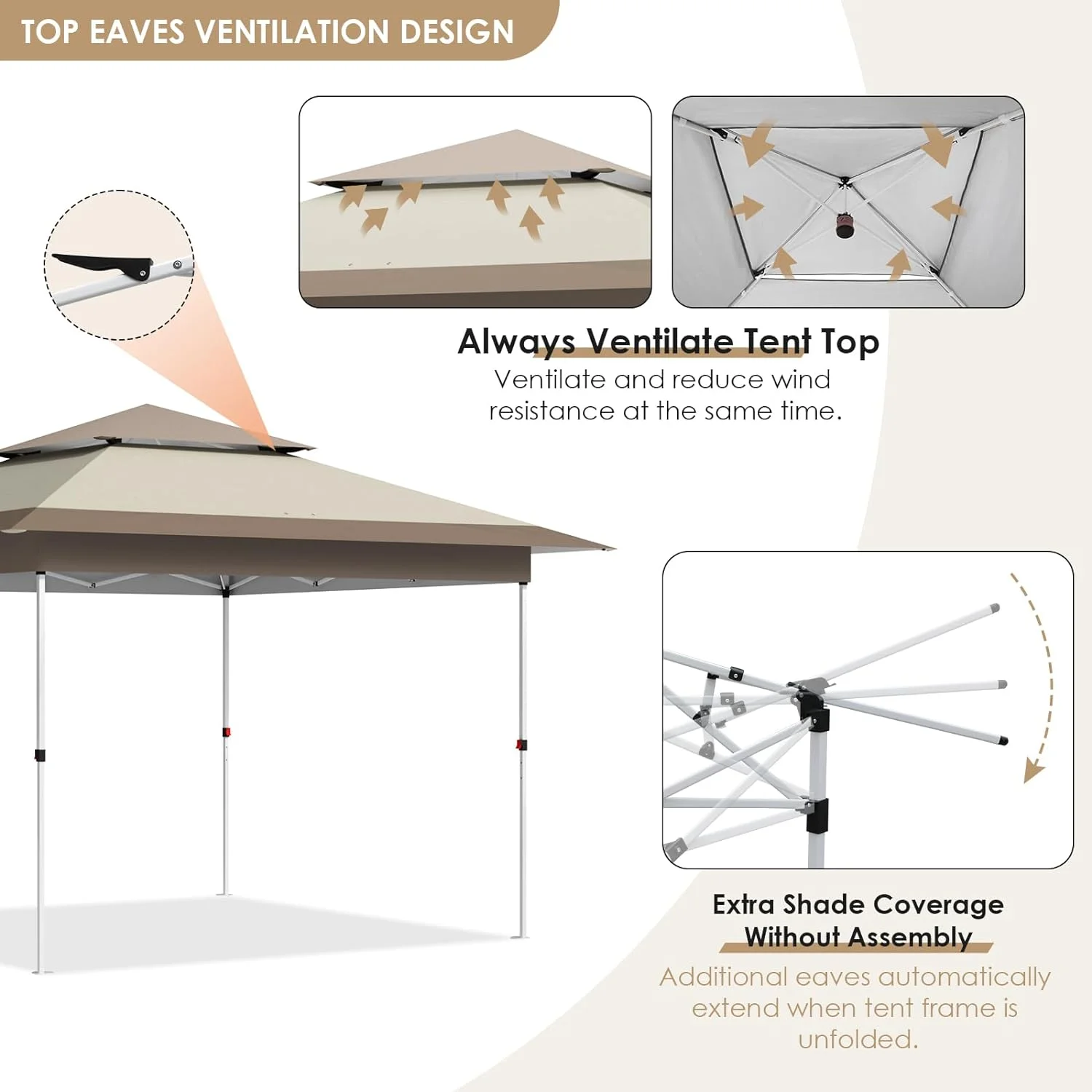 Arlopu White 12' x 12' Ez Pop Up Canopy Tent Portable Instant Folding Shelter Outdoor Camping Canopy Patio Party Gazebo - Image 15